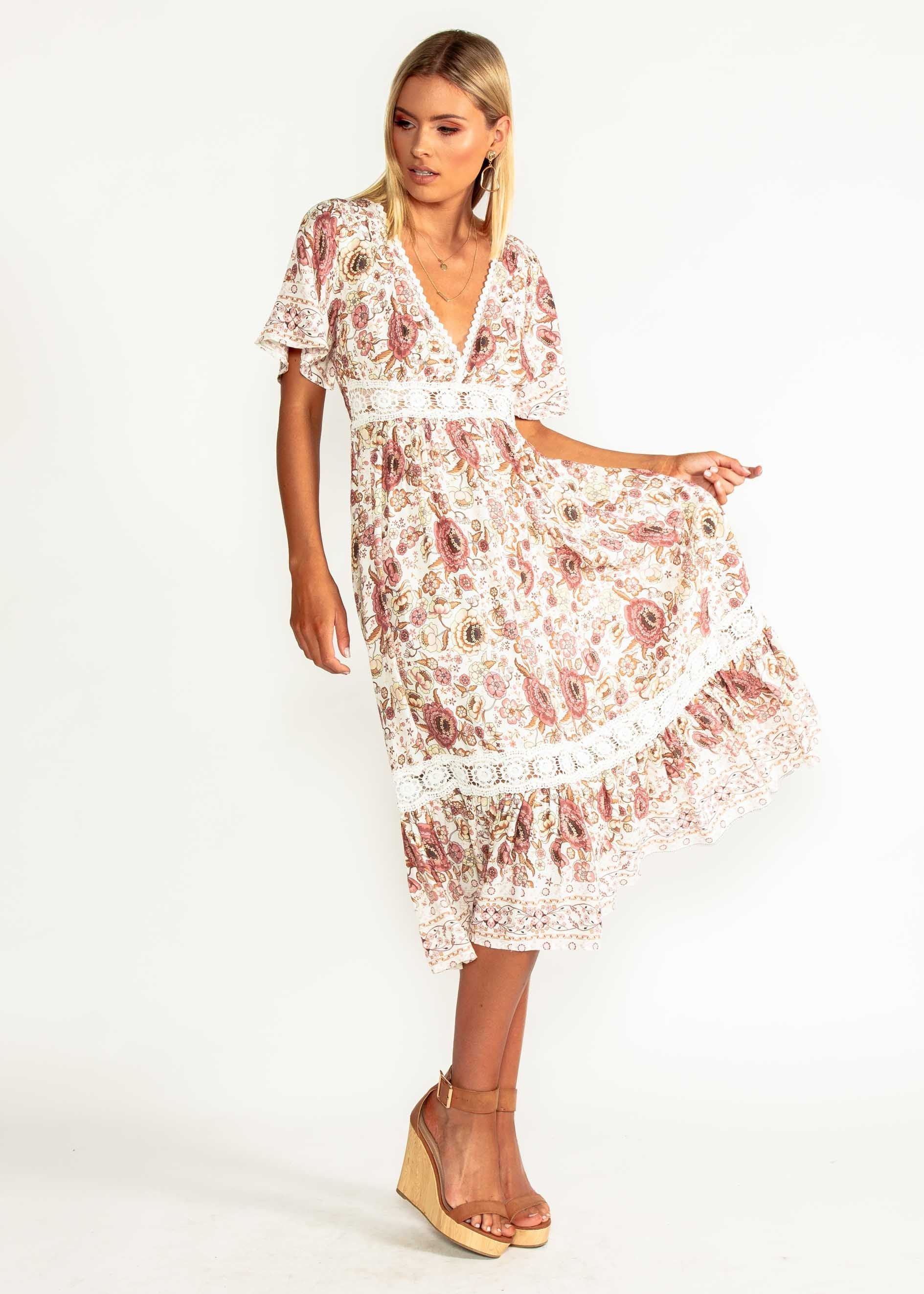 In Too Deep Midi Dress - Vintage Rose