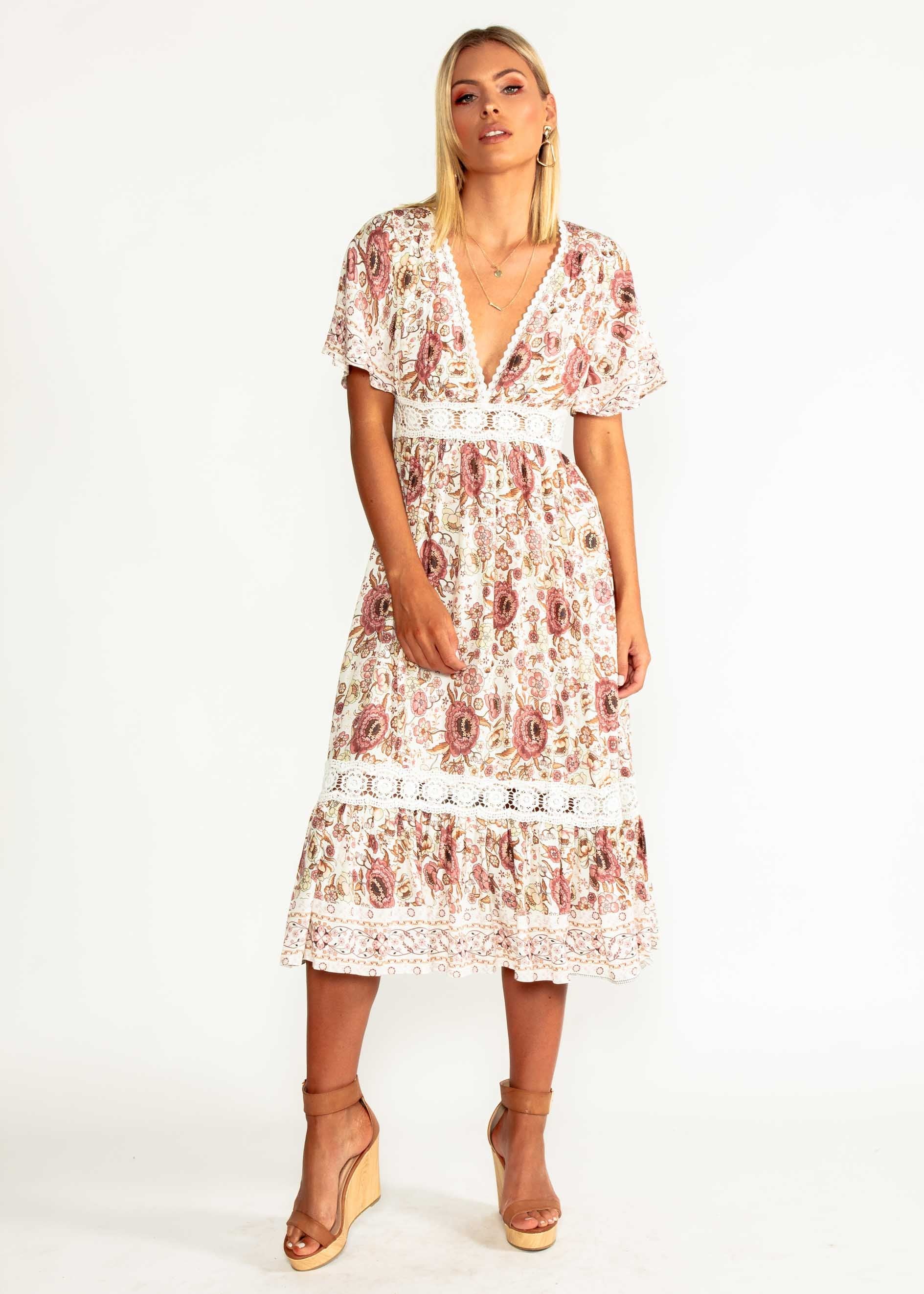 In Too Deep Midi Dress - Vintage Rose