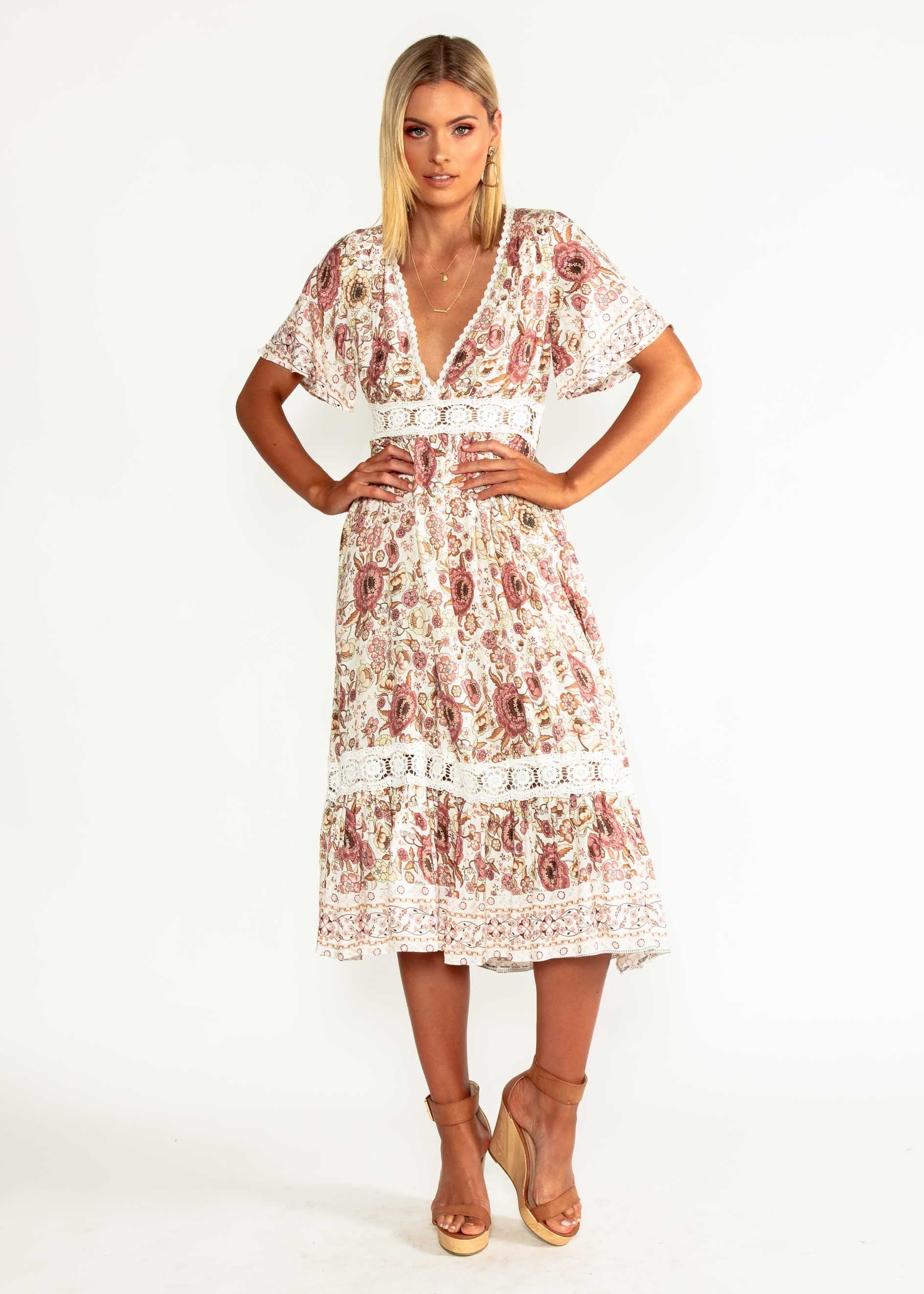 In Too Deep Midi Dress - Vintage Rose