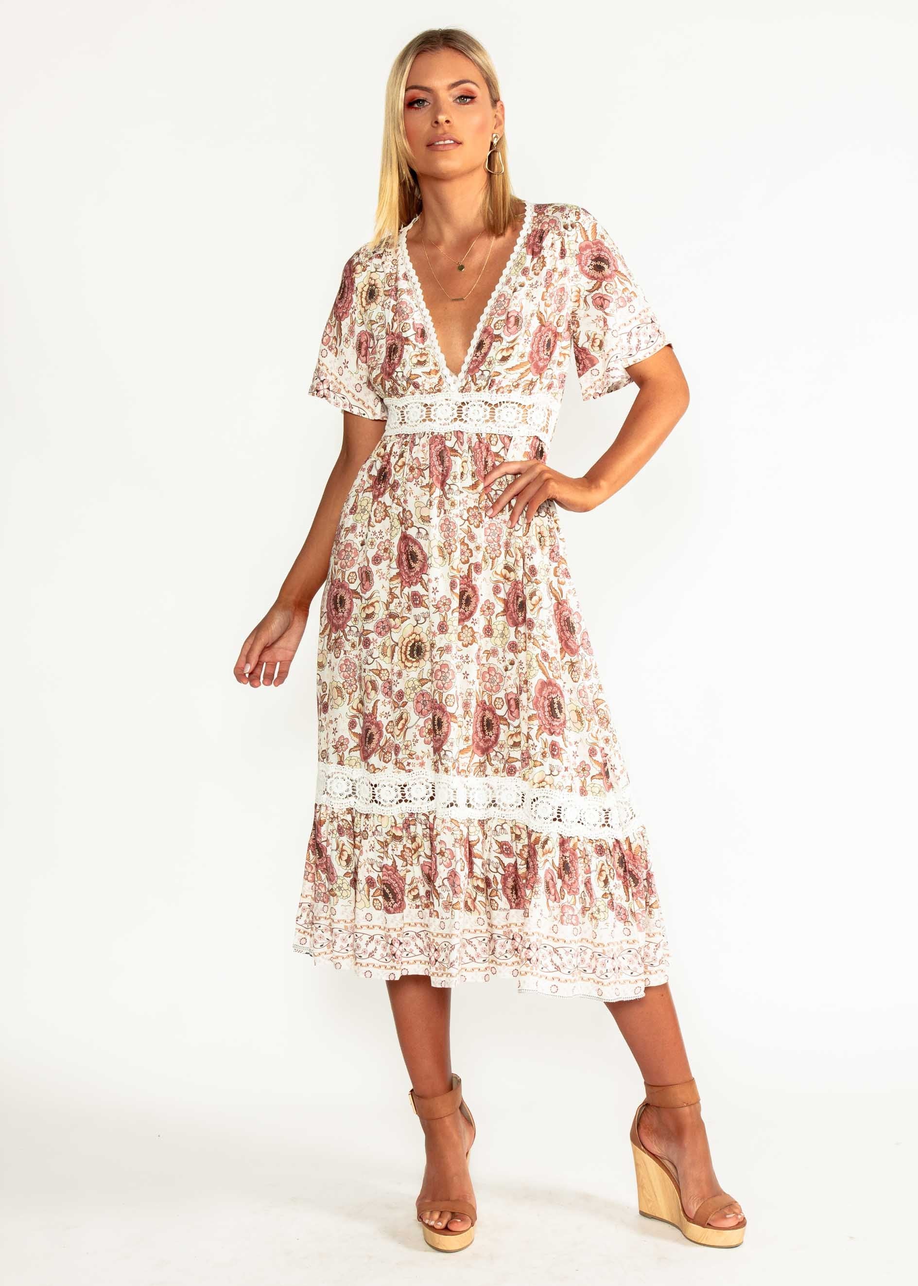 In Too Deep Midi Dress - Vintage Rose