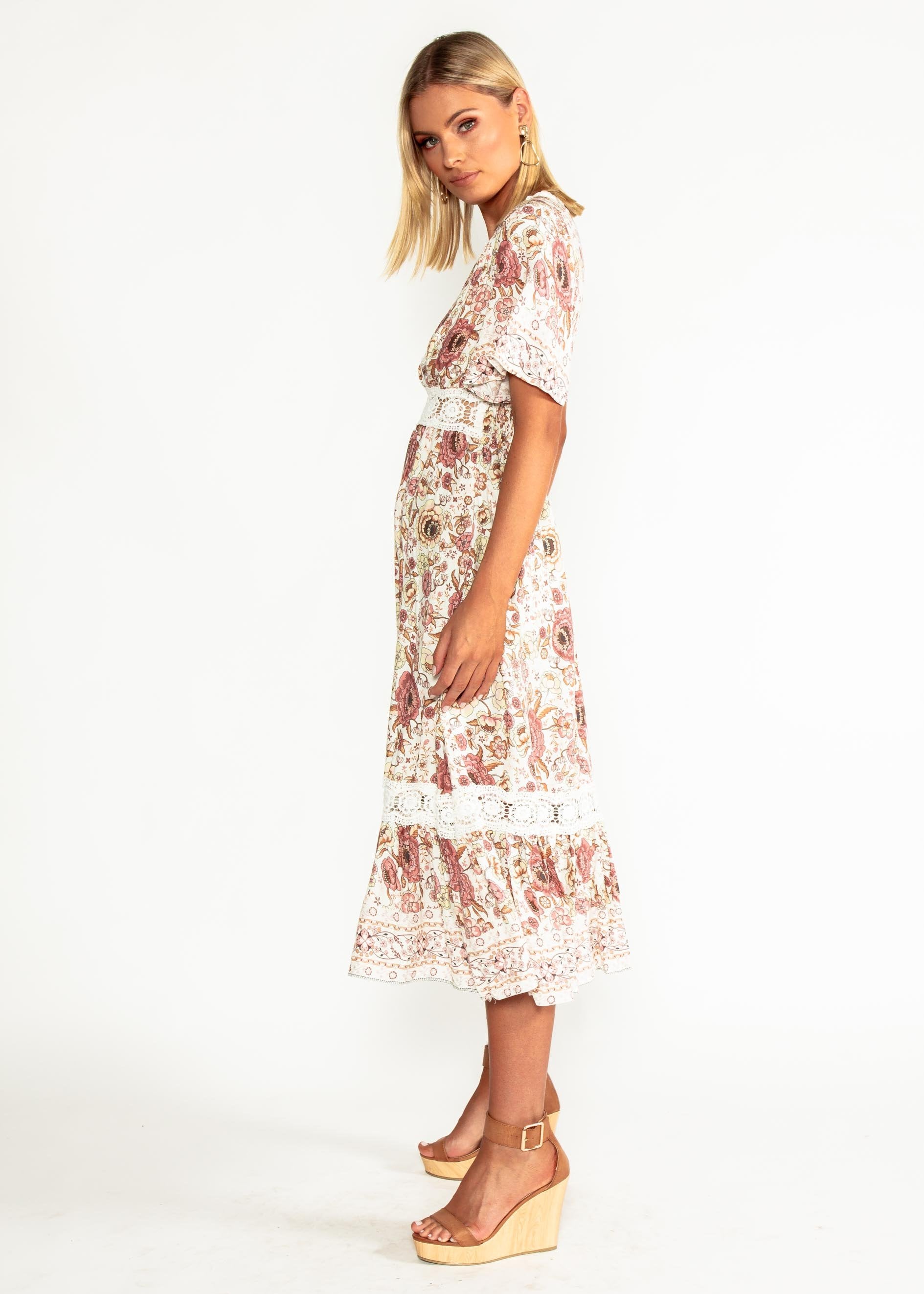 In Too Deep Midi Dress - Vintage Rose