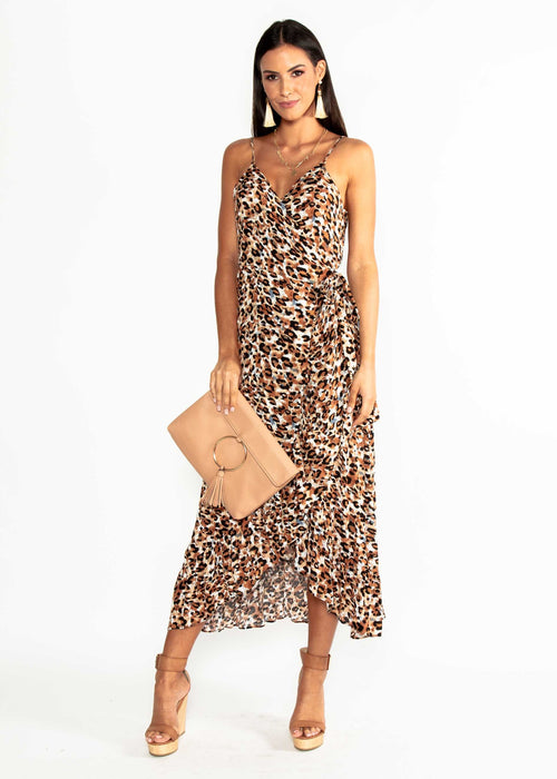 Sloan Wrap Midi Dress - Leopard