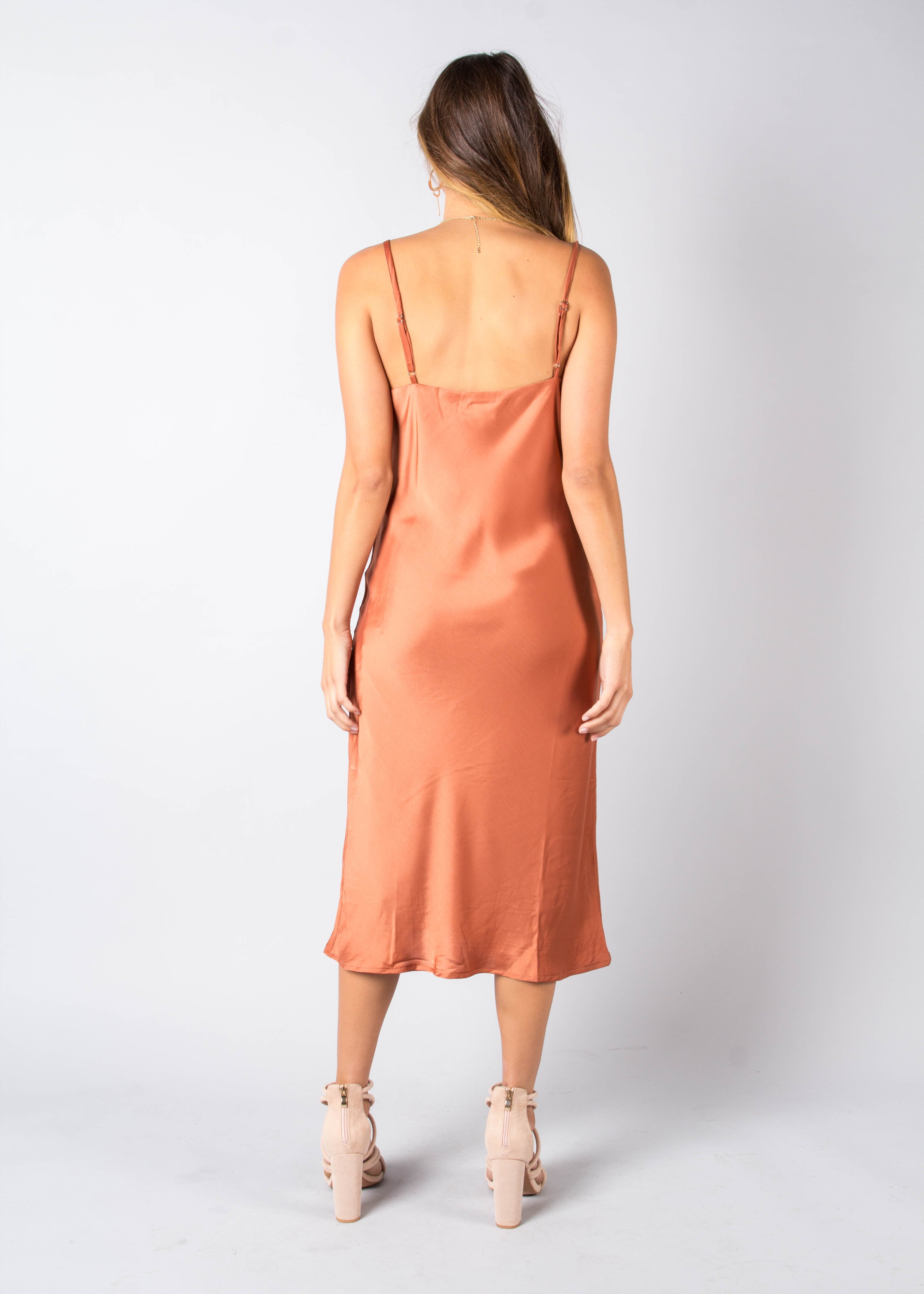 Bespoke Slip Midi Dress - Rust