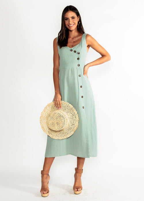 Amberle Linen-Blend Midi Dress - Sage