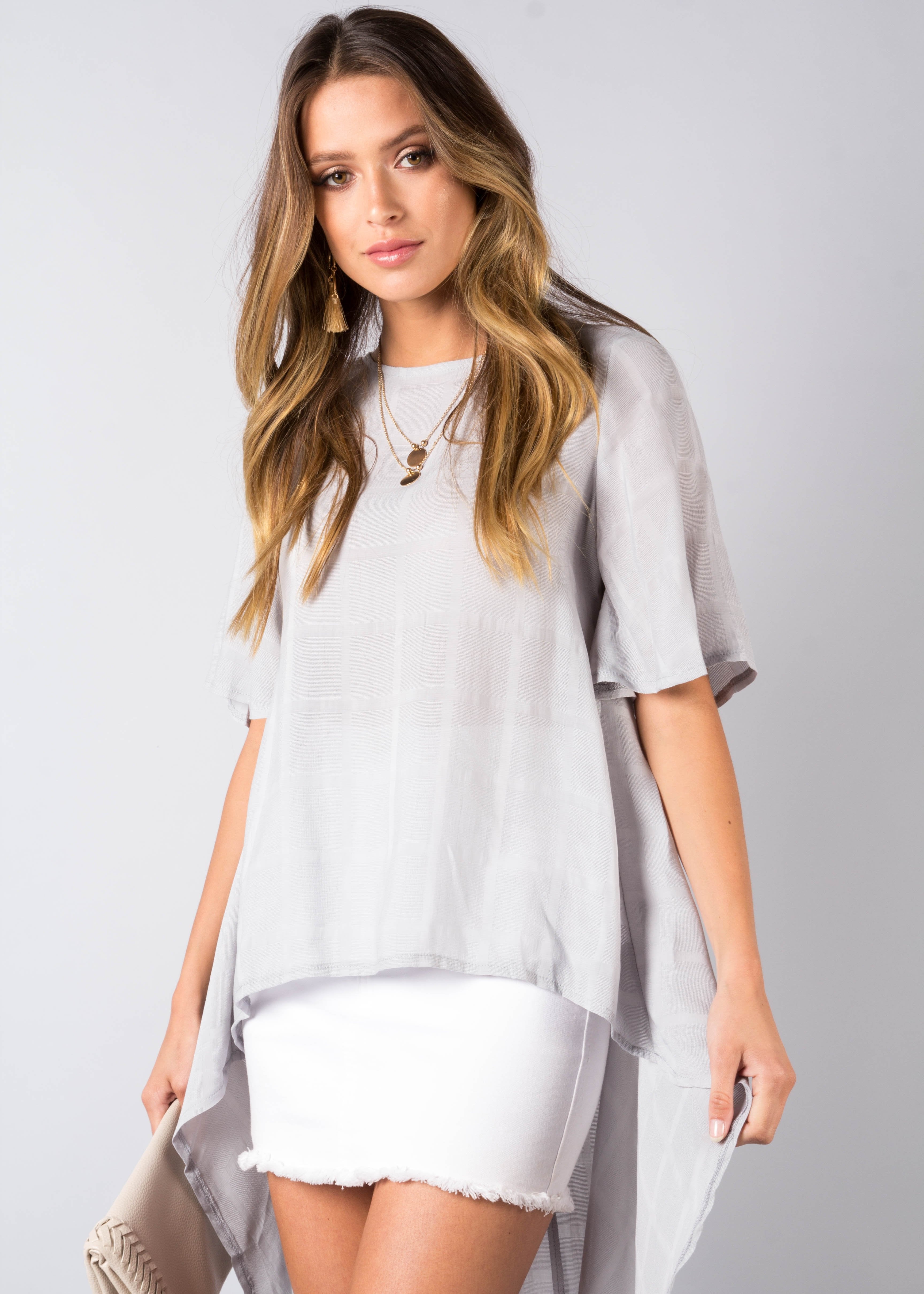 Another Time Hi-Lo Blouse - Grey