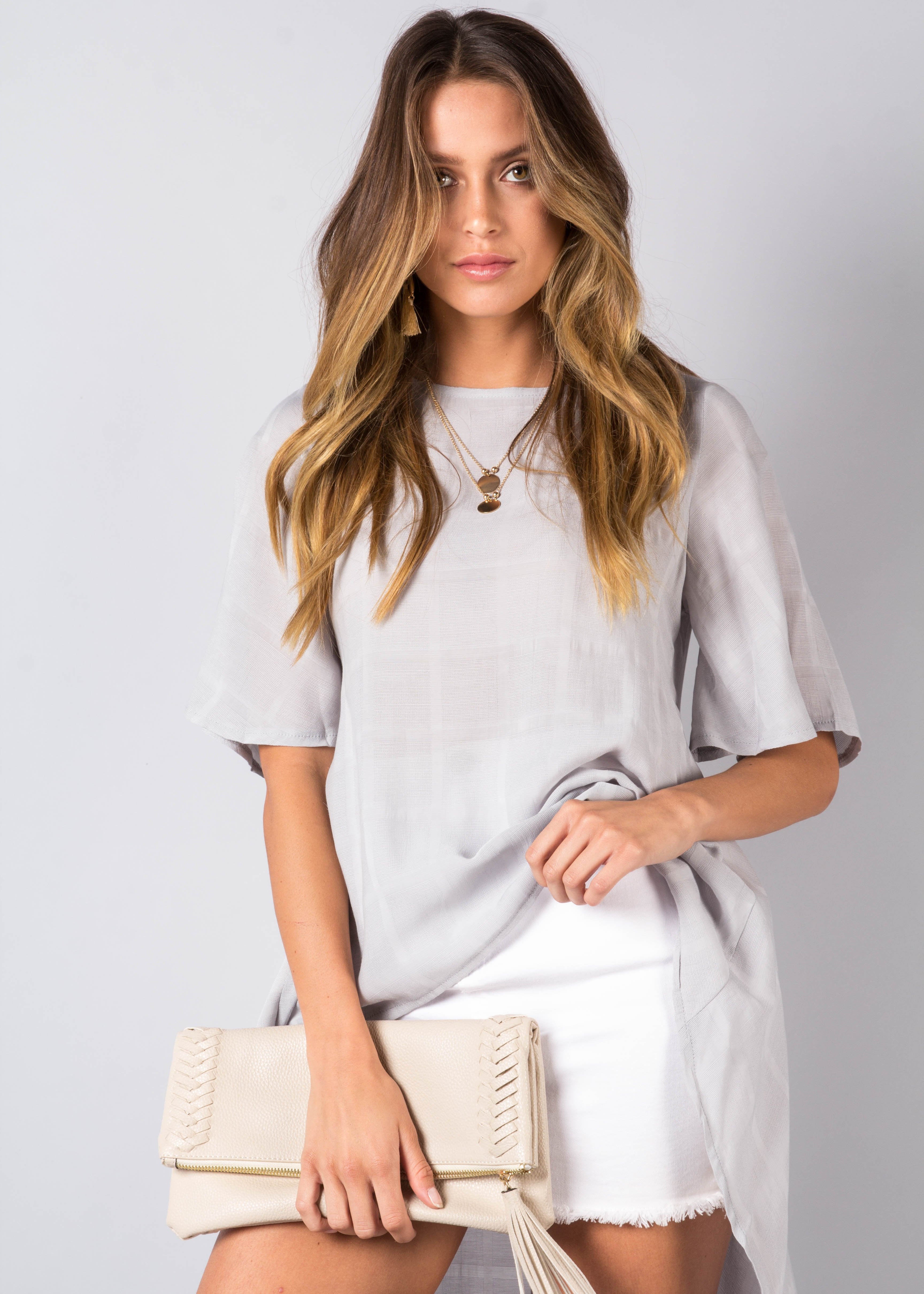 Another Time Hi-Lo Blouse - Grey