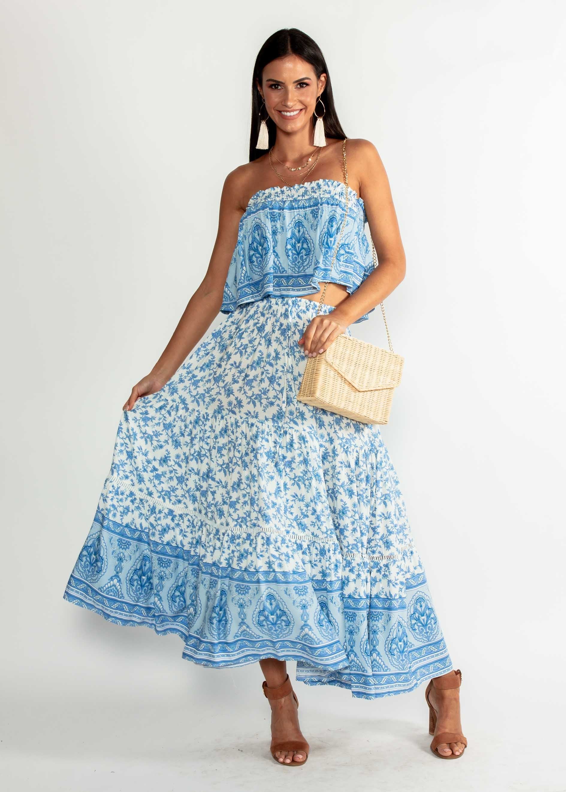Casey Strapless Crop - Blue Dawn