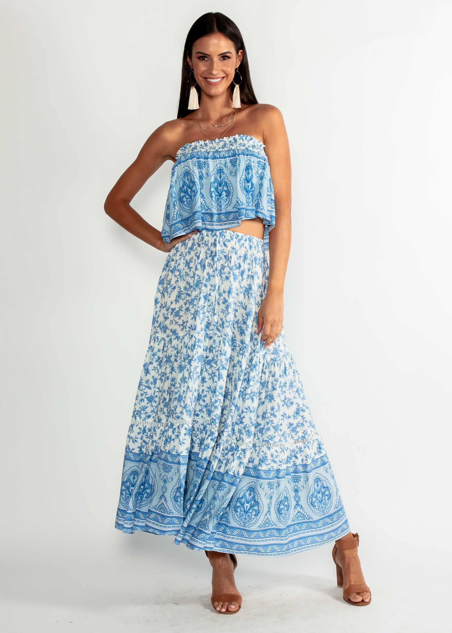 Casey Strapless Crop - Blue Dawn