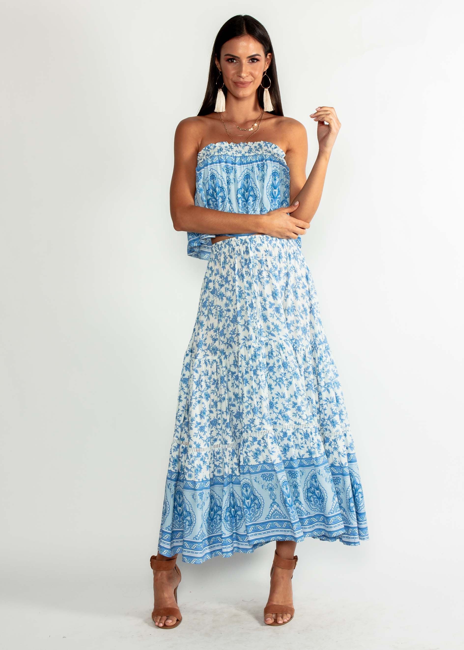 Casey Strapless Crop - Blue Dawn