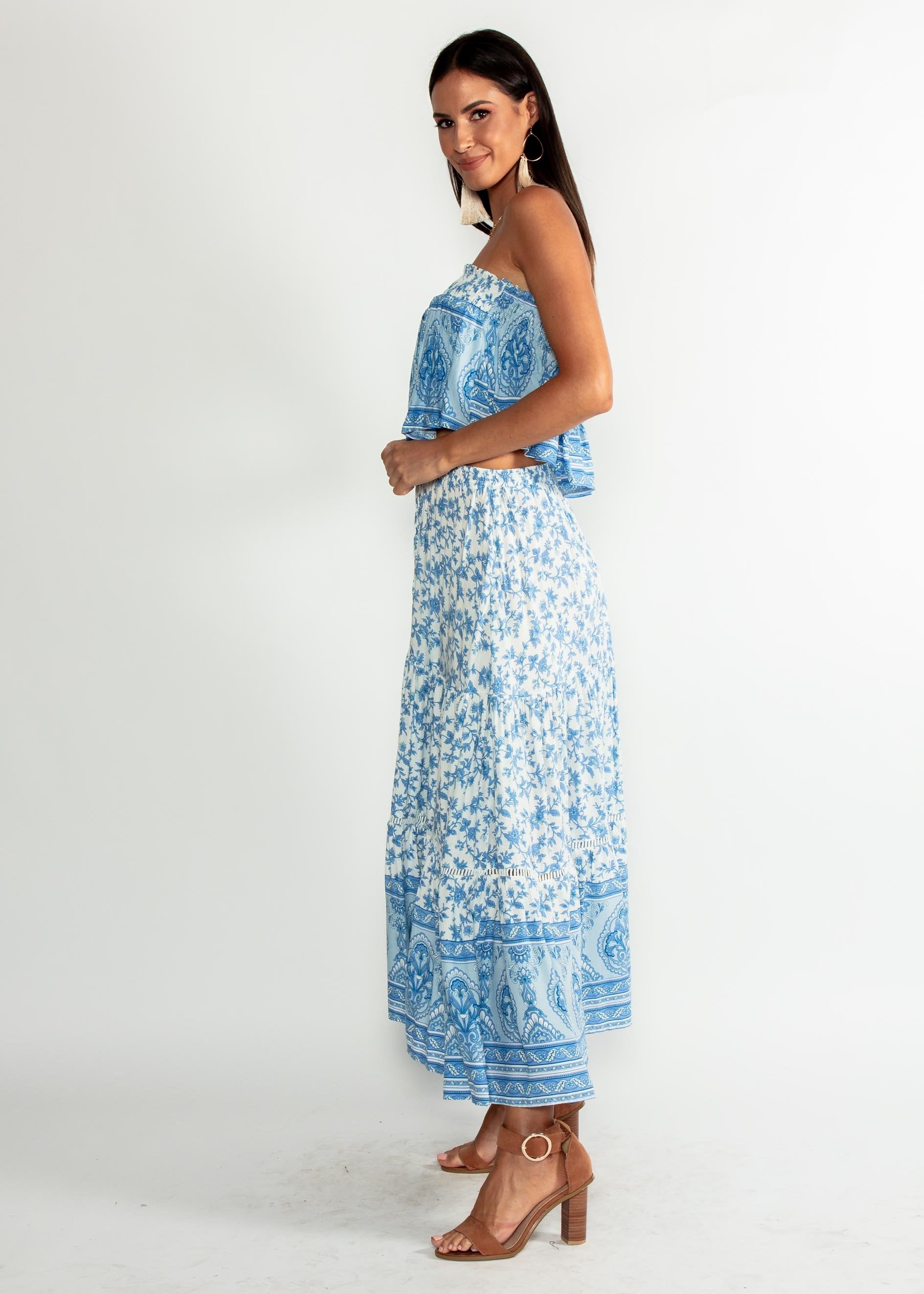 Casey Strapless Crop - Blue Dawn