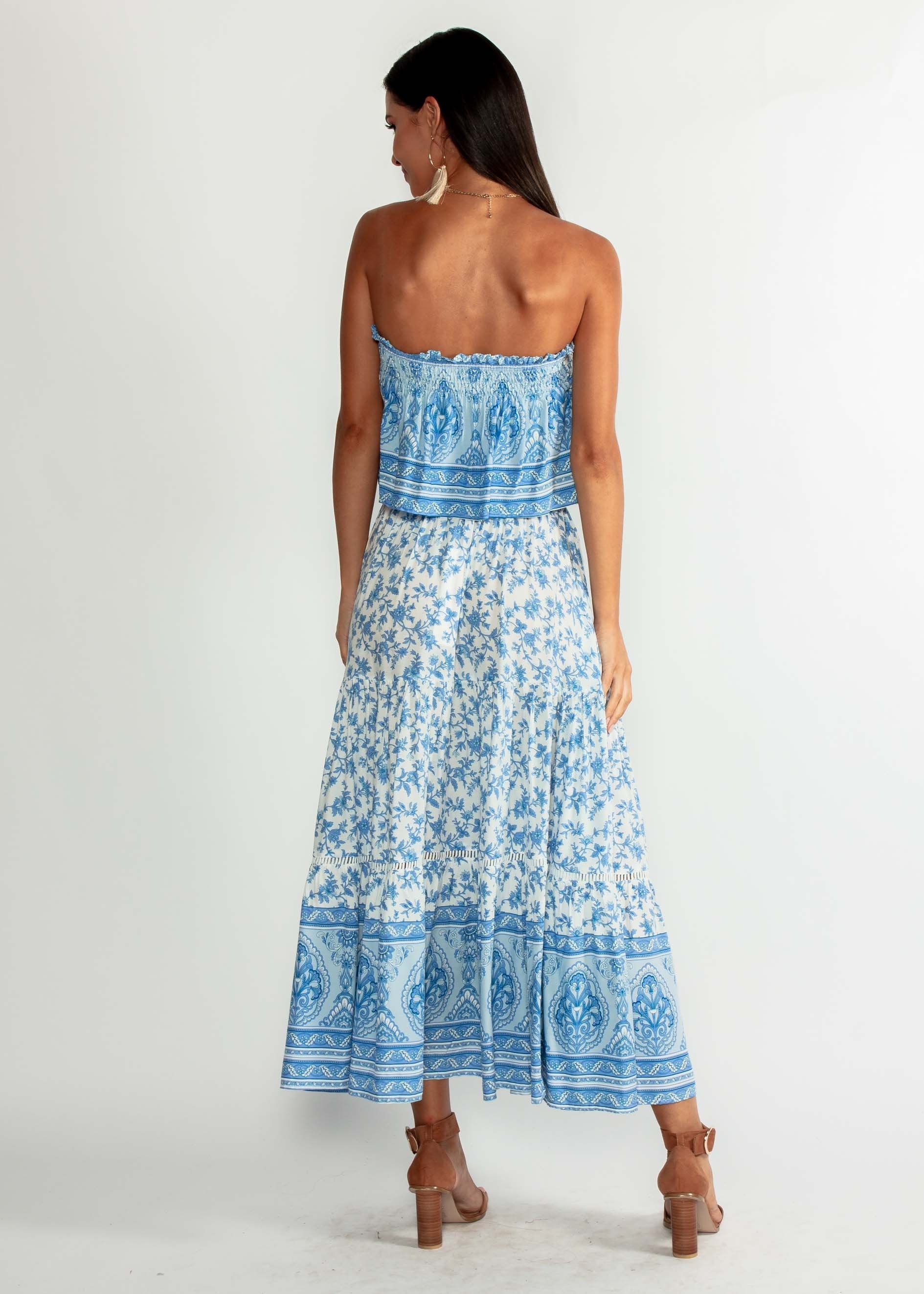 Casey Strapless Crop - Blue Dawn