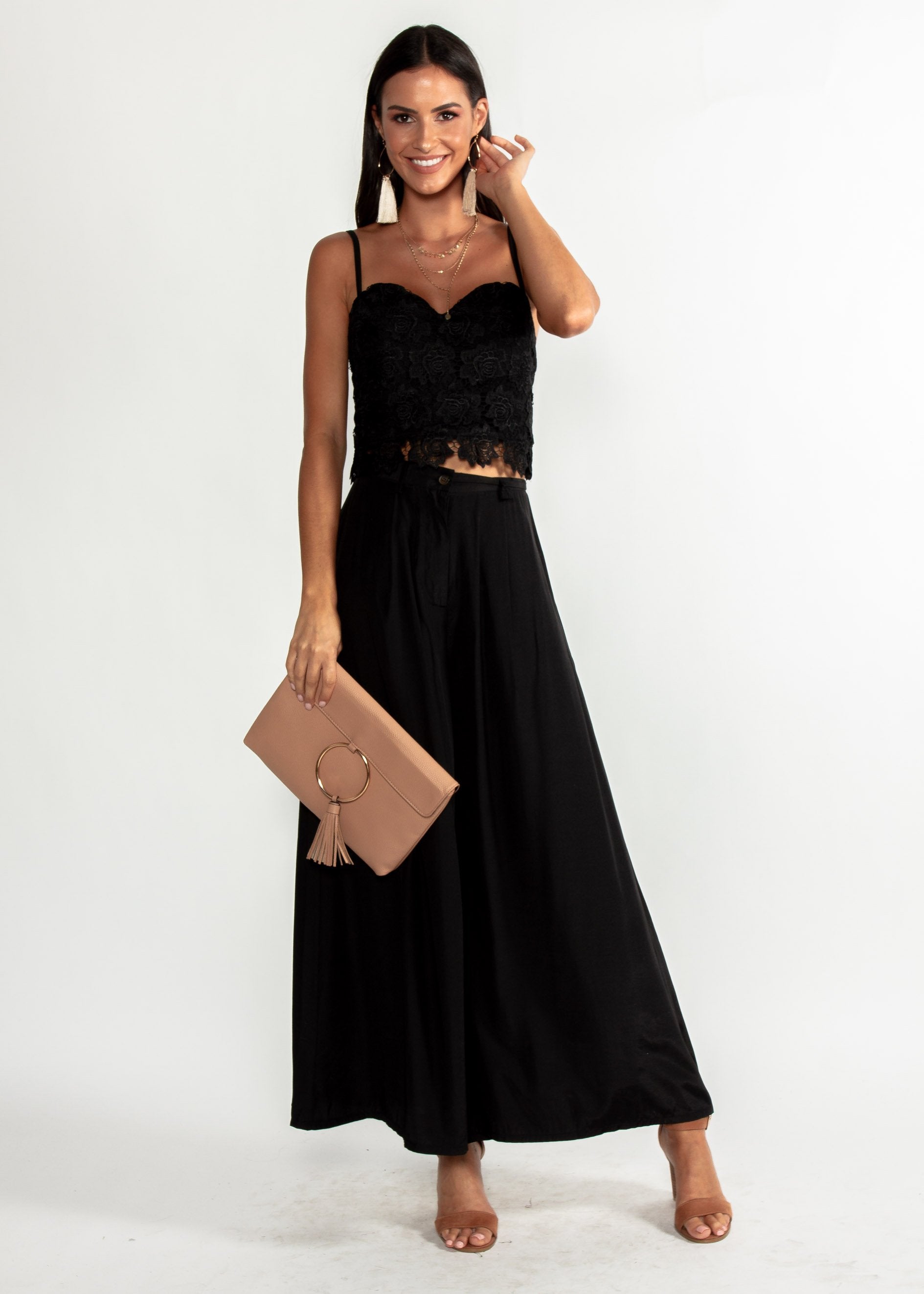Georgiana Crochet Crop - Black