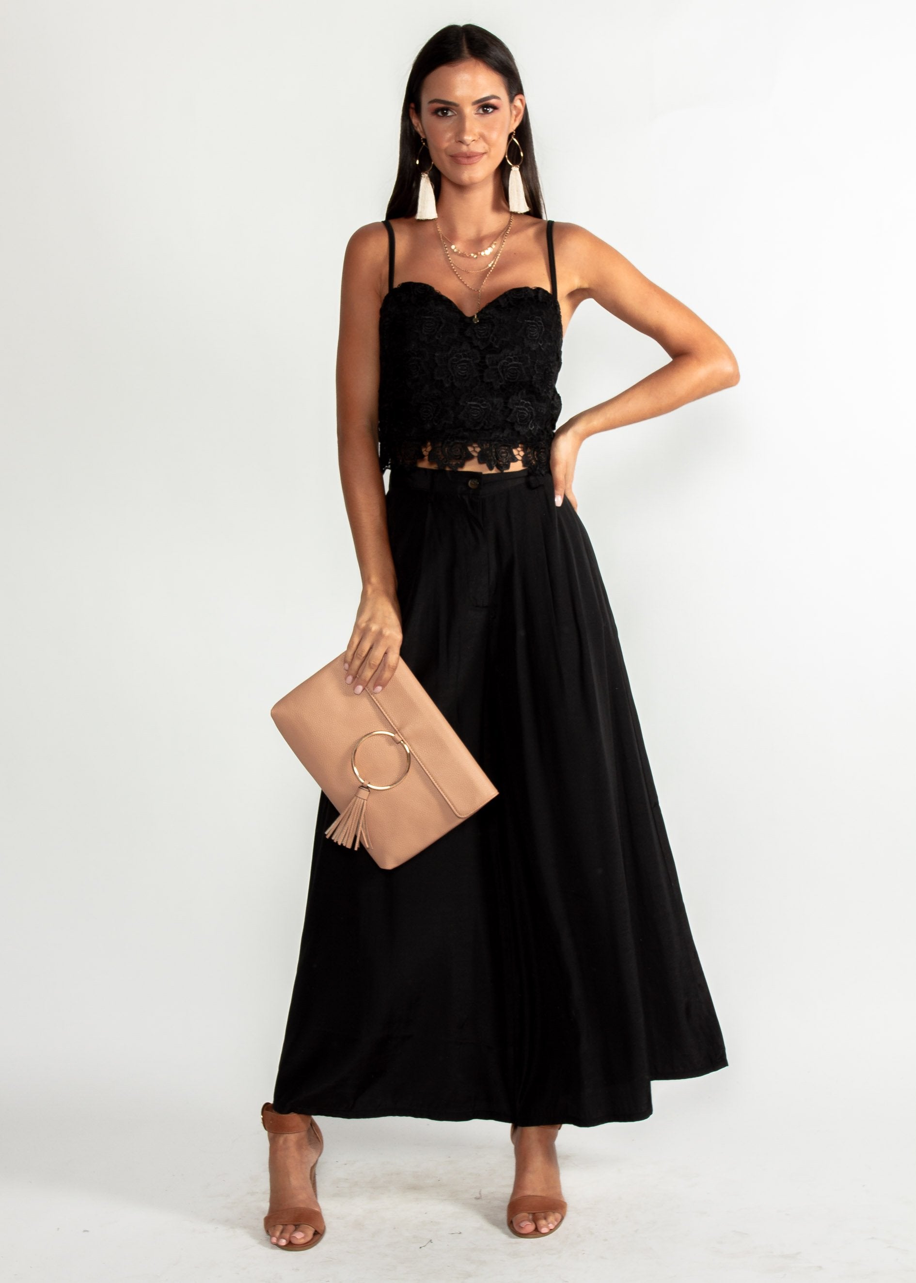 Georgiana Crochet Crop - Black