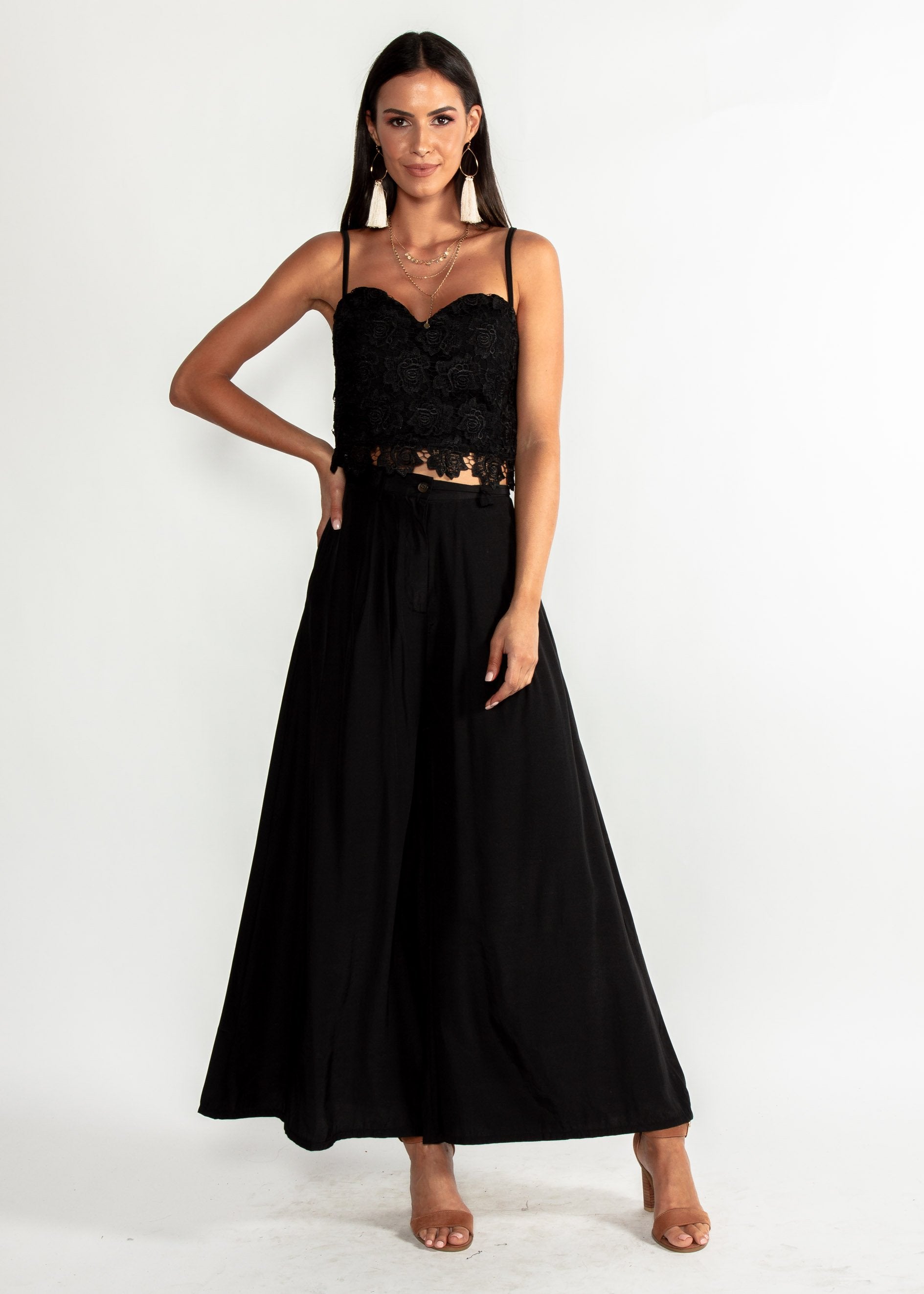 Georgiana Crochet Crop - Black