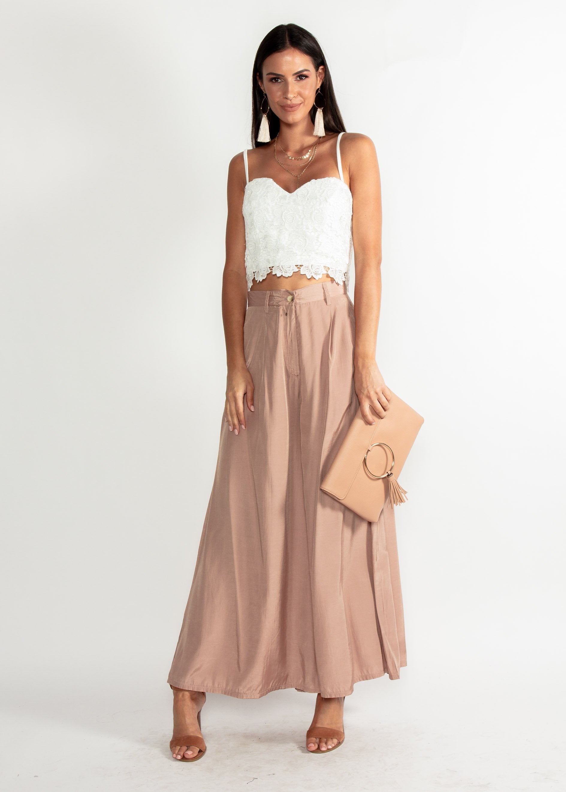 Burning Up Wide Leg Pants - Mocha