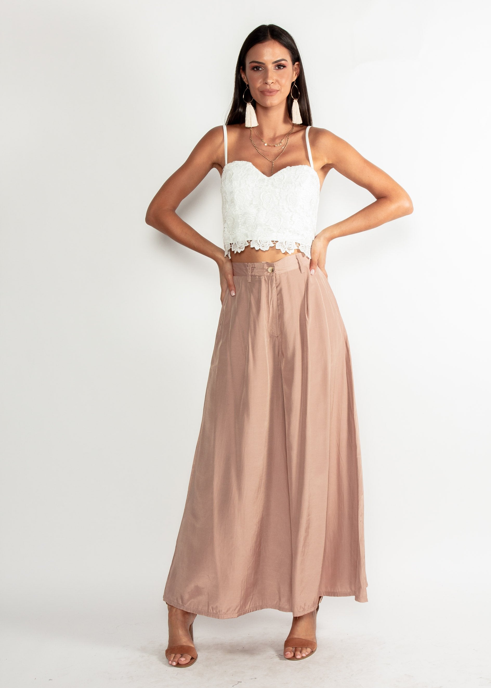 Burning Up Wide Leg Pants - Mocha