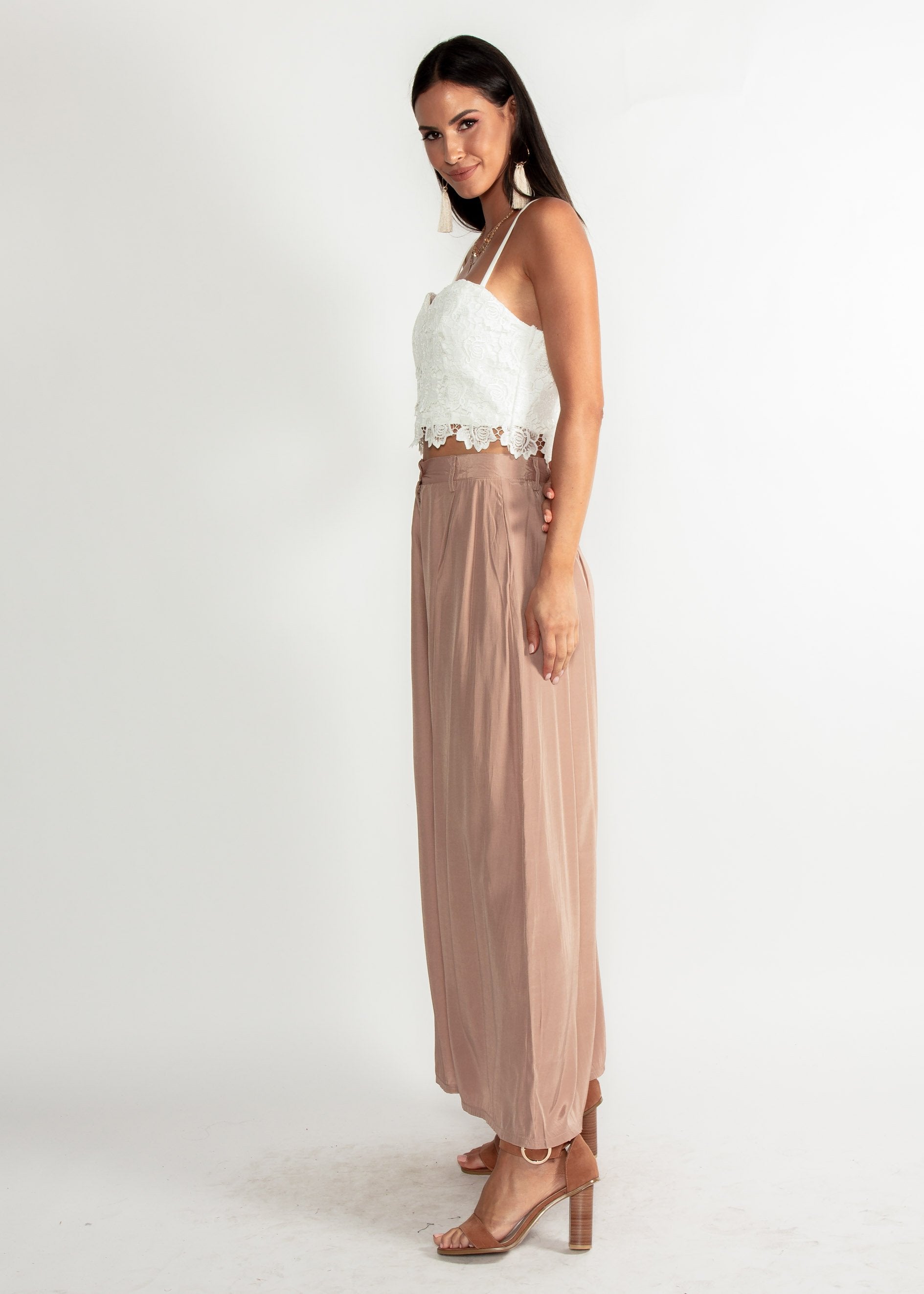 Burning Up Wide Leg Pants - Mocha
