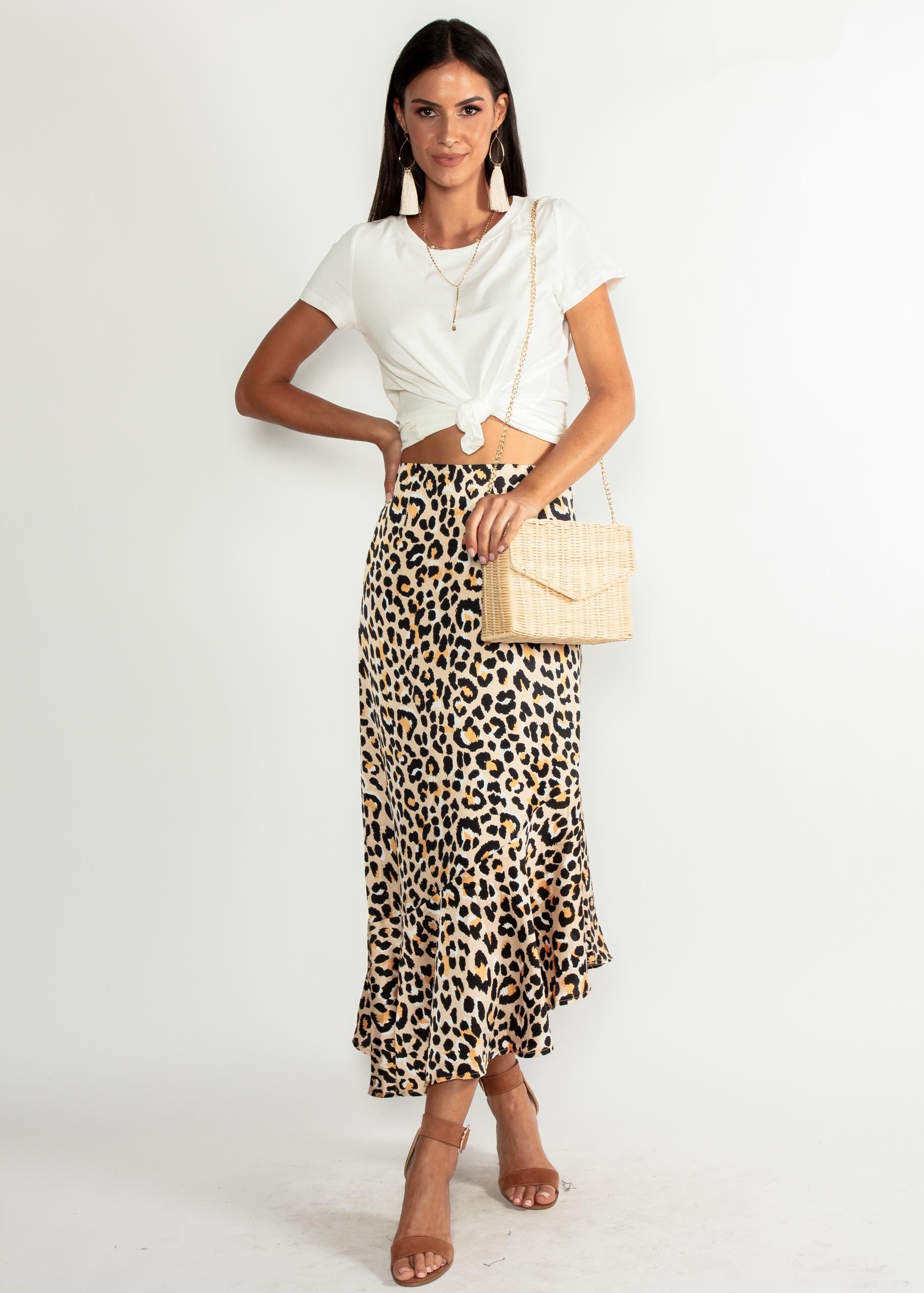 Running Back Midi Skirt - Leopard