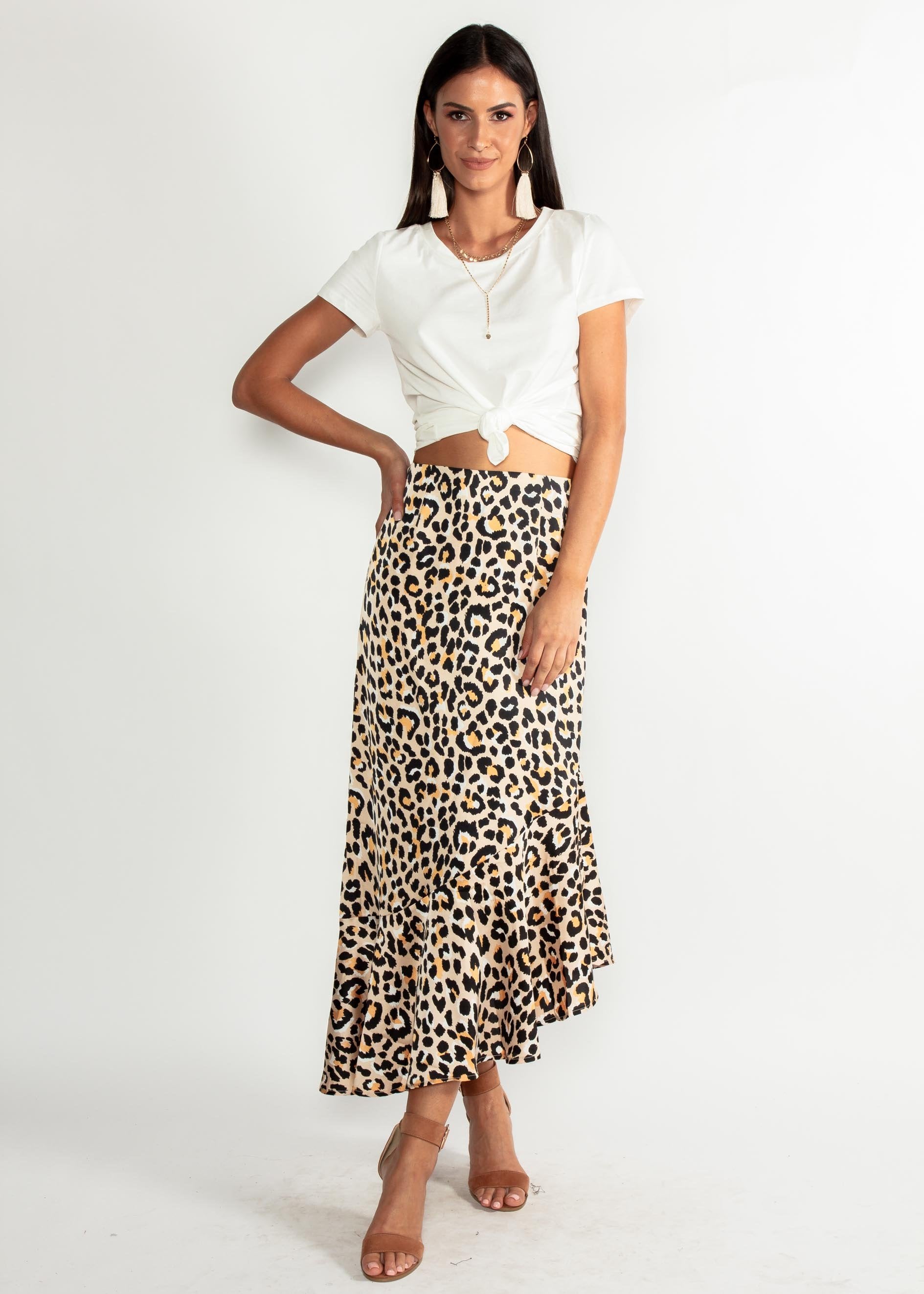 Running Back Midi Skirt - Leopard