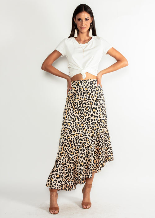 Running Back Midi Skirt - Leopard