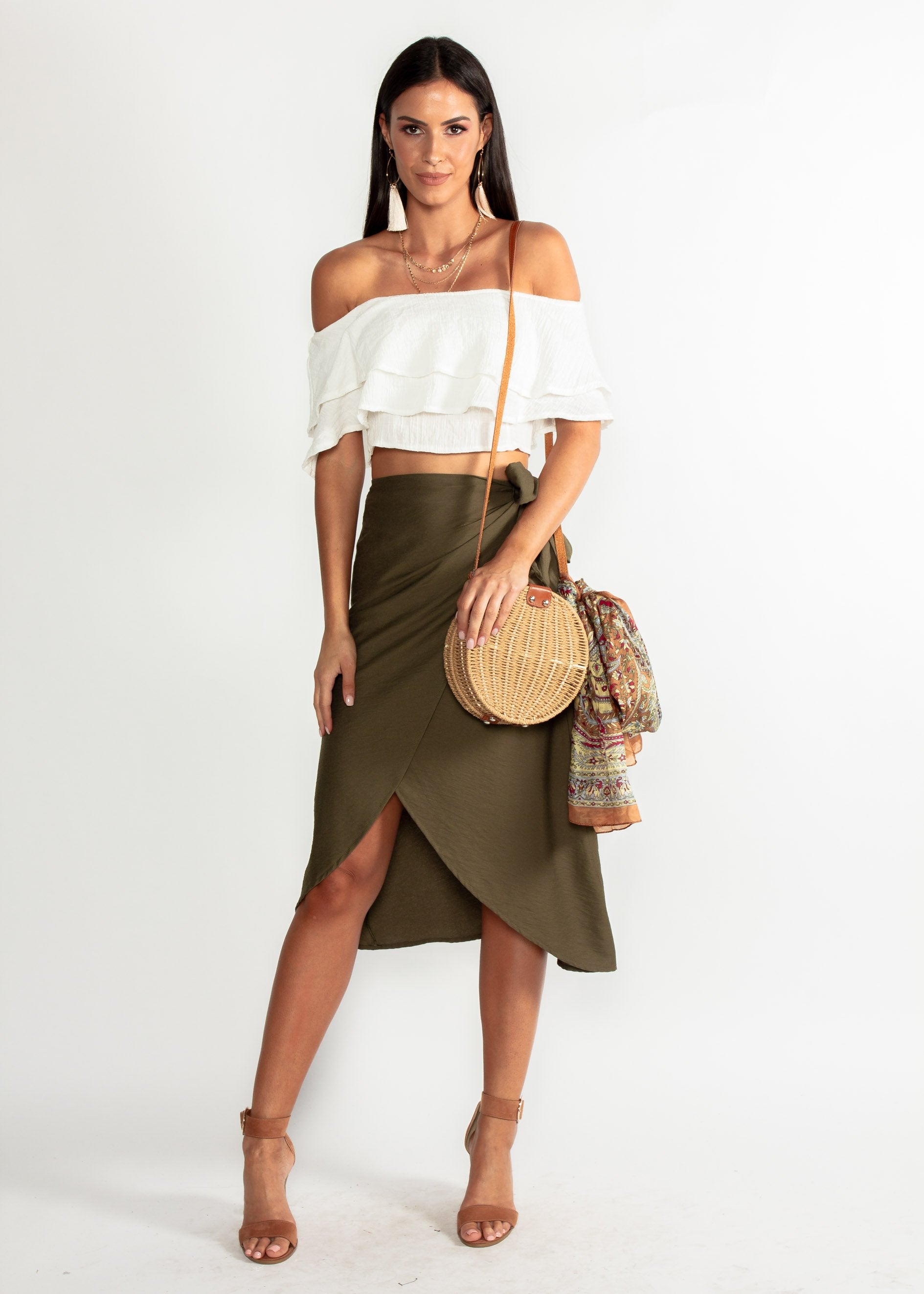 One Moment Midi Wrap Skirt - Khaki