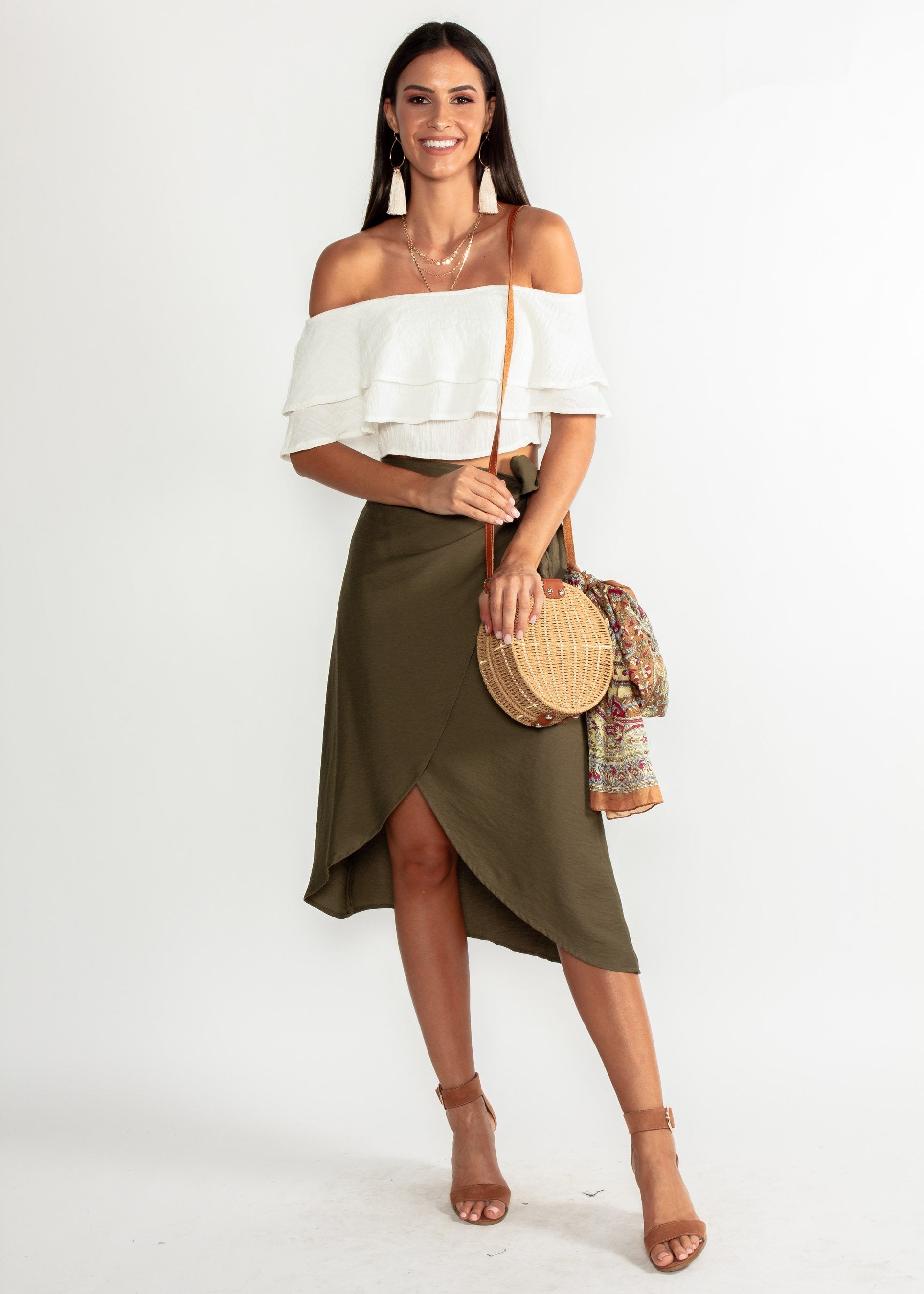 One Moment Midi Wrap Skirt - Khaki