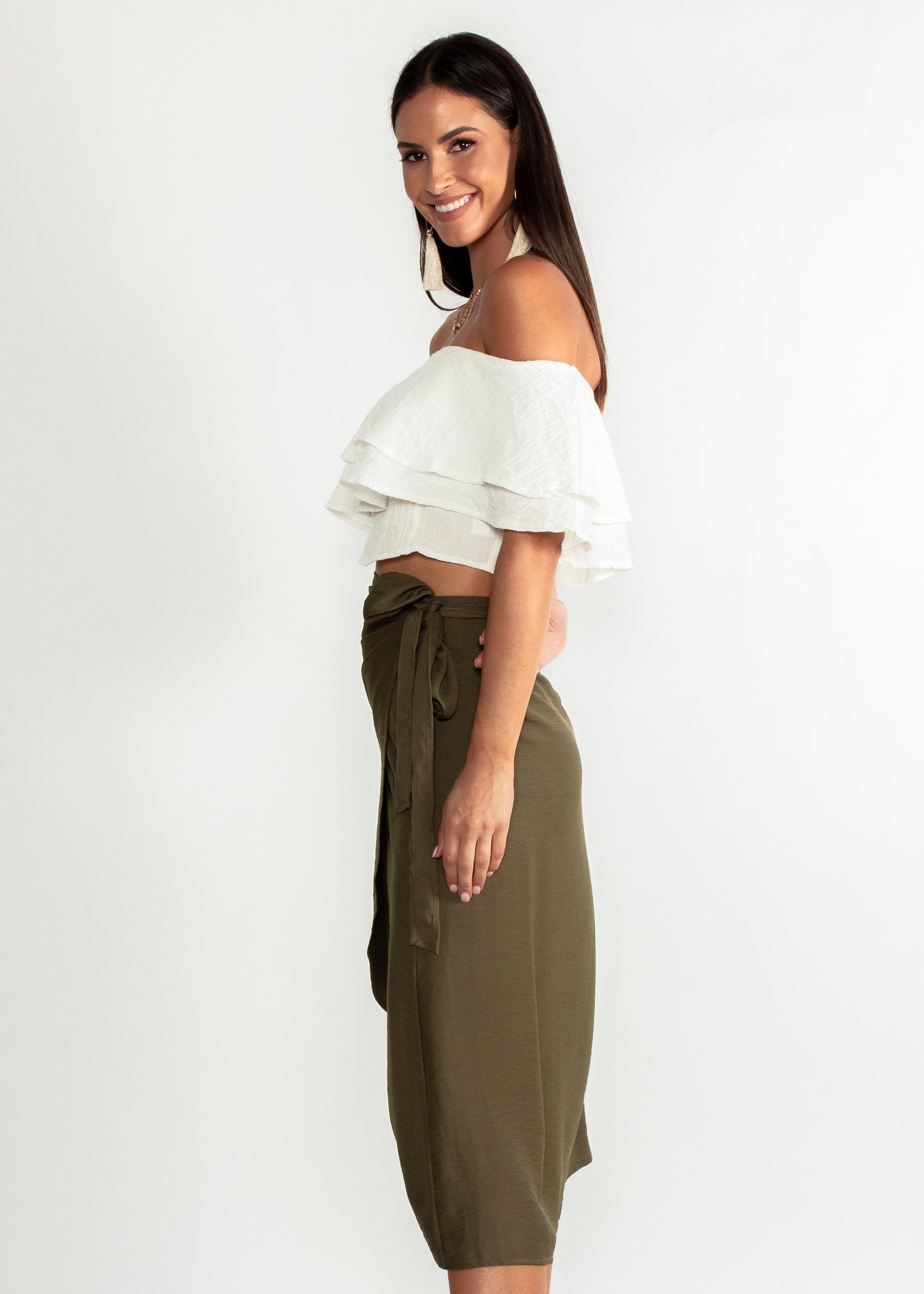 One Moment Midi Wrap Skirt - Khaki