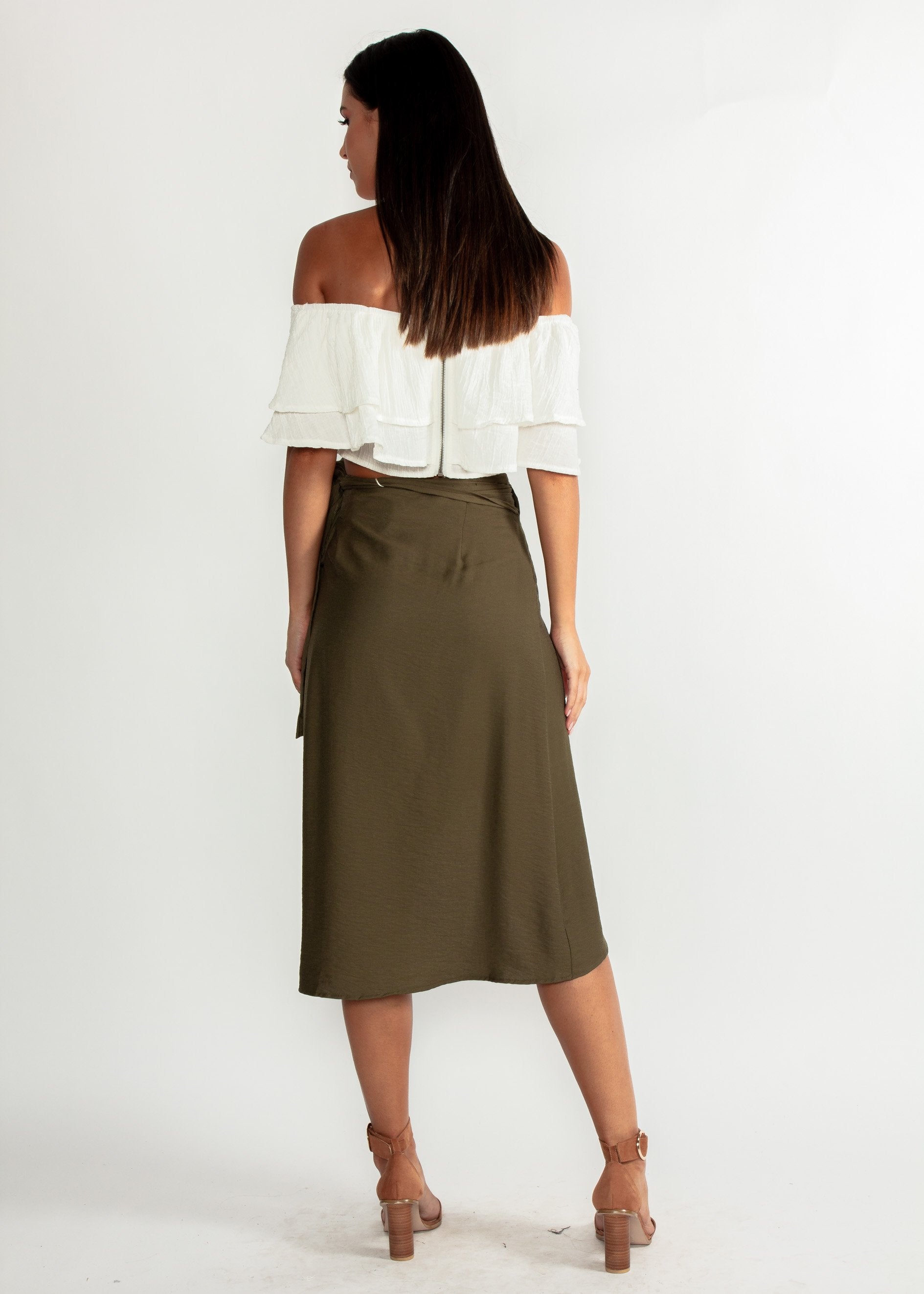 One Moment Midi Wrap Skirt - Khaki