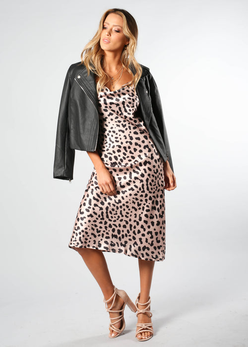 Bespoke Slip Midi Dress - Blush Leopard