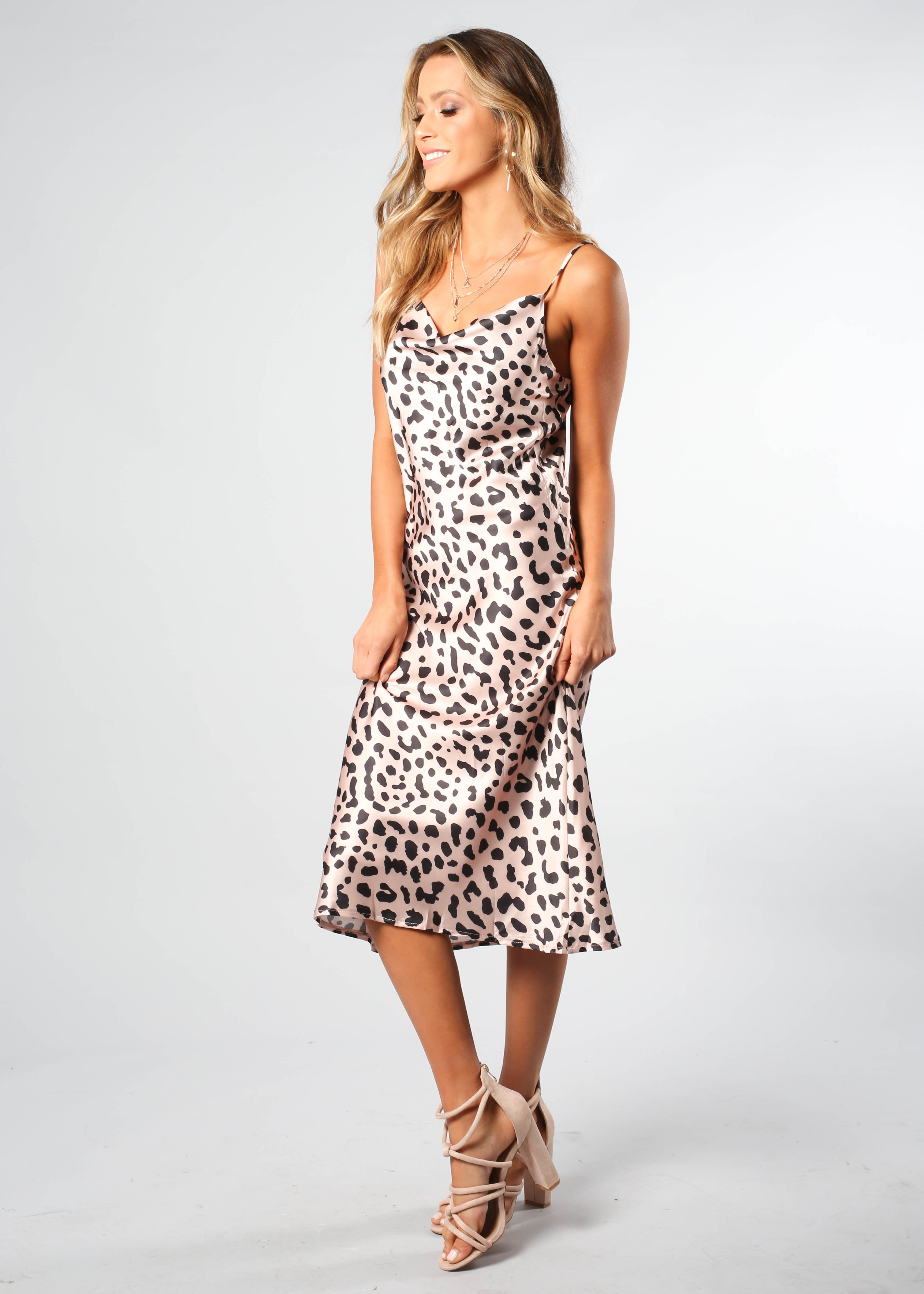 Bespoke Slip Midi Dress - Blush Leopard