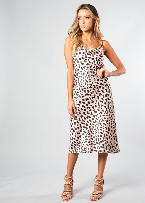 Bespoke Slip Midi Dress - Blush Leopard