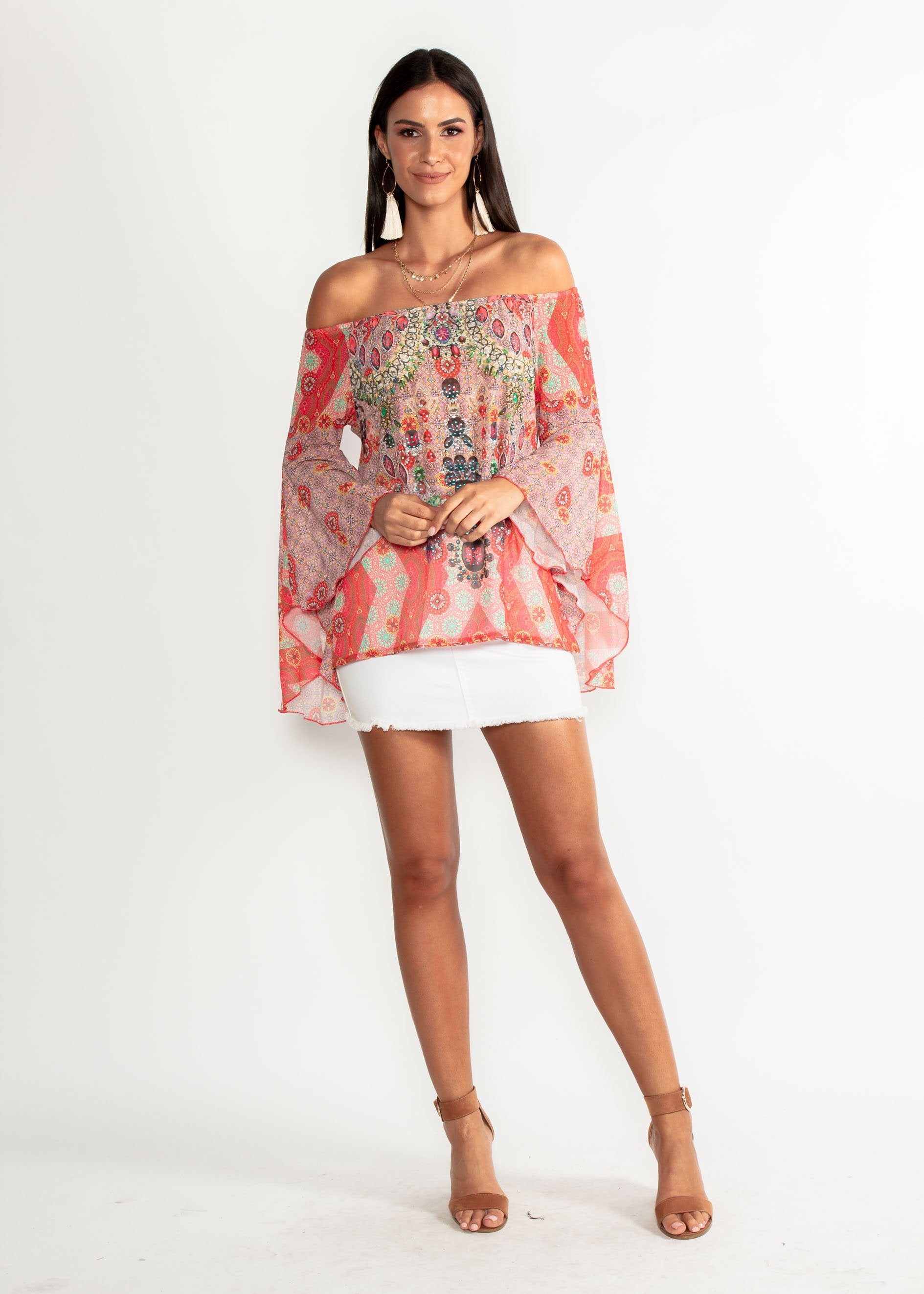 Sacramento Off Shoulder Chiffon Top - Summer Spritz