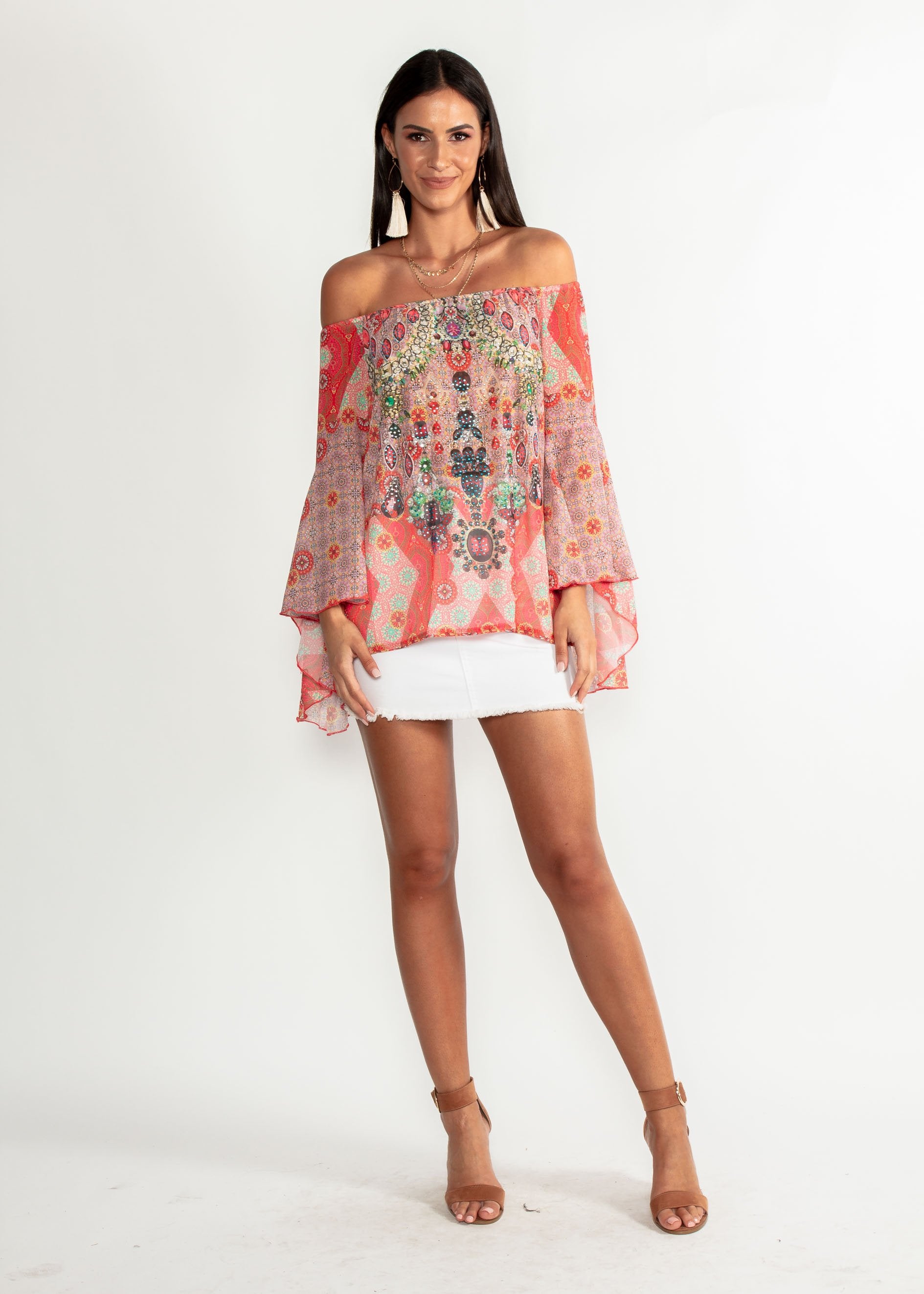 Sacramento Off Shoulder Chiffon Top - Summer Spritz