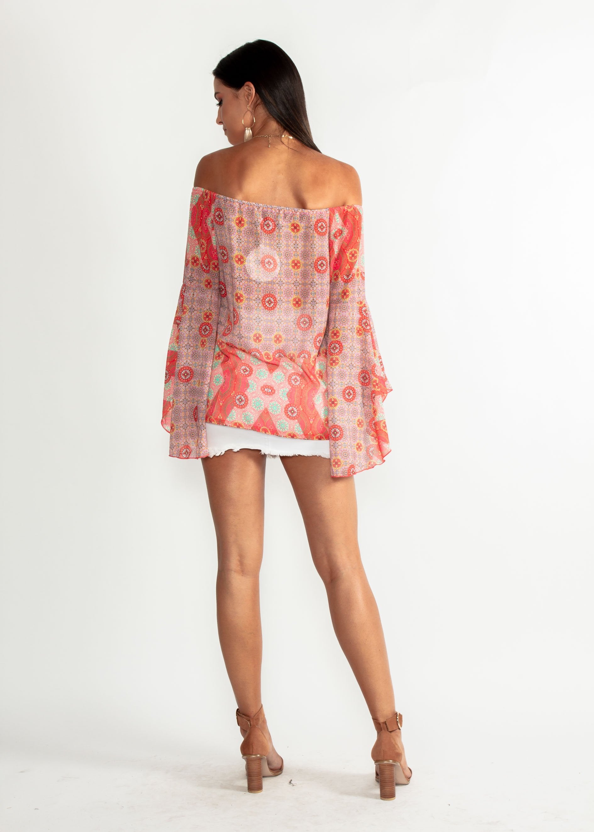 Sacramento Off Shoulder Chiffon Top - Summer Spritz