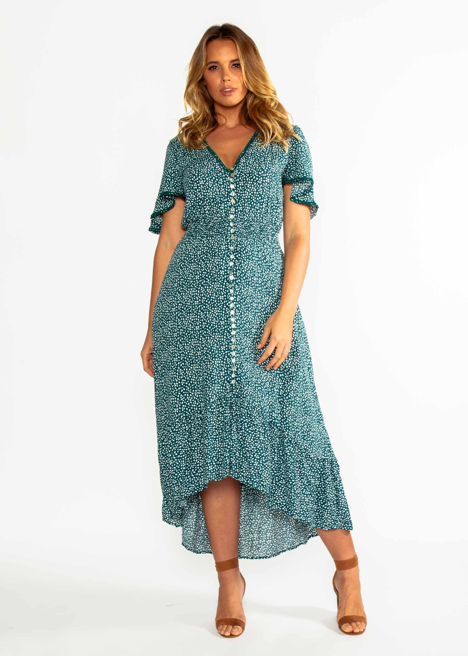 Leaving California Midi Dress - Emerald
