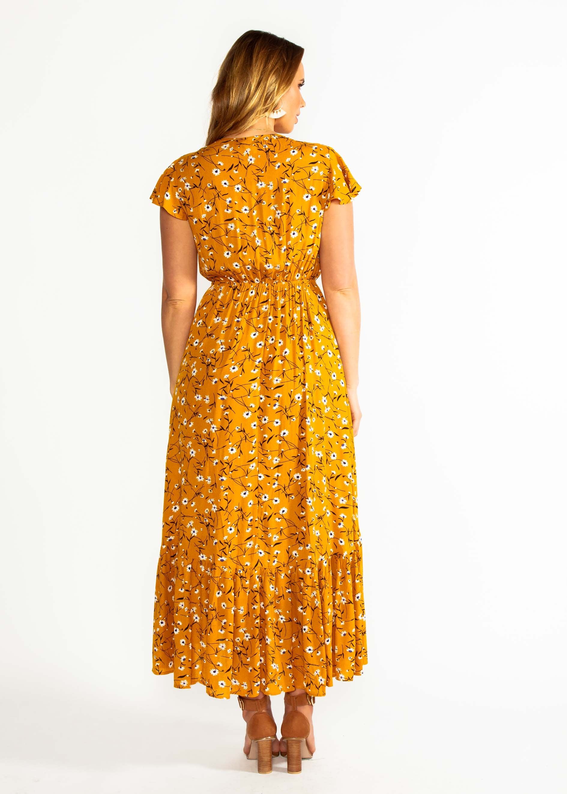 Sandra Hi-Lo Midi Dress - Mustard Floral