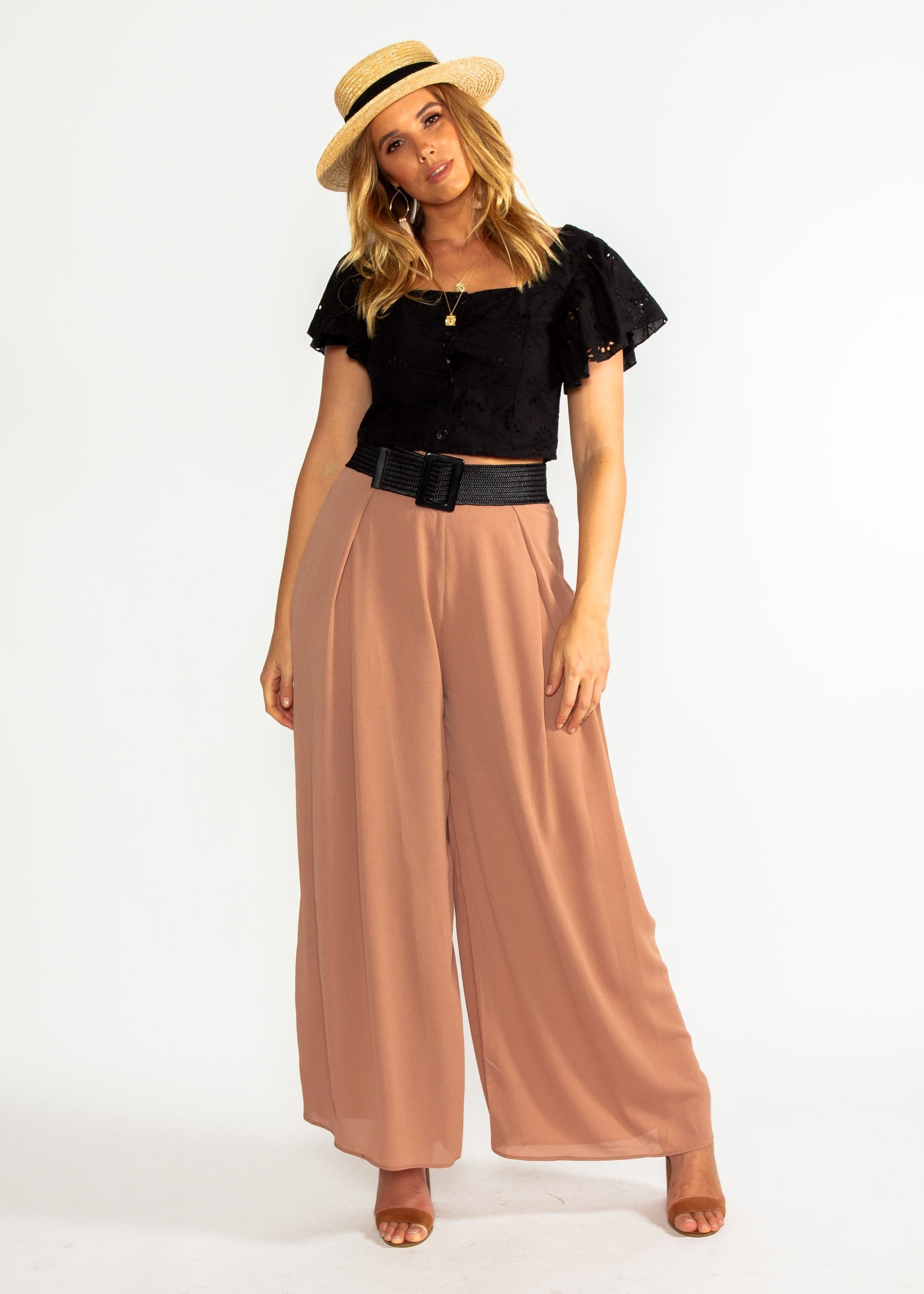 Messina Wide Leg Pants - Coffee