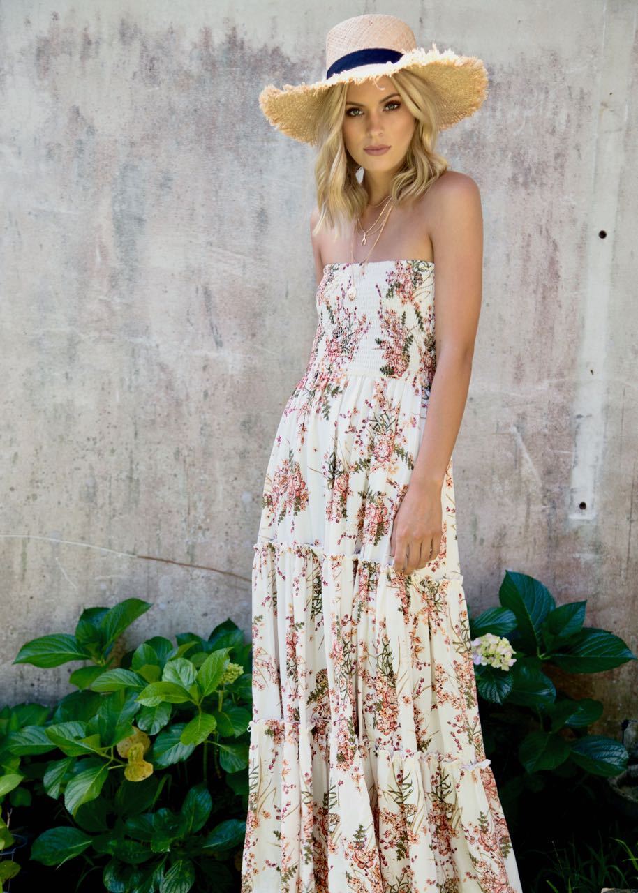 Love & Light Strapless Maxi Dress - Flower Fields