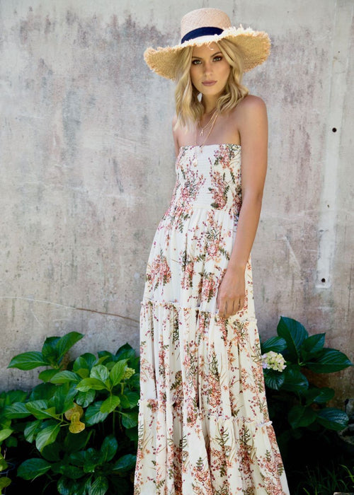 Love & Light Strapless Maxi Dress - Flower Fields
