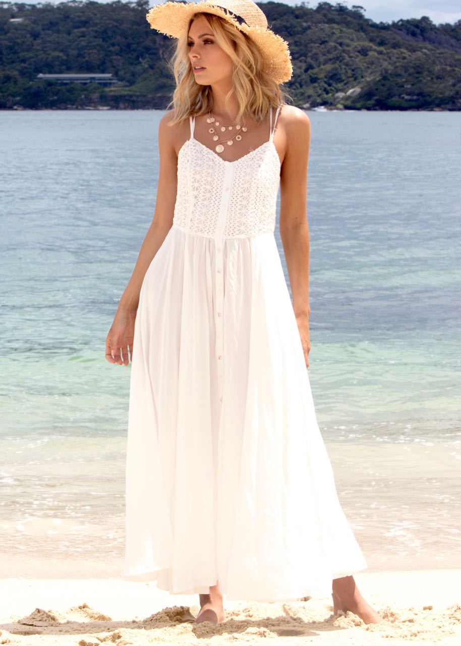 Mimi Maxi Dress - White Embroidered