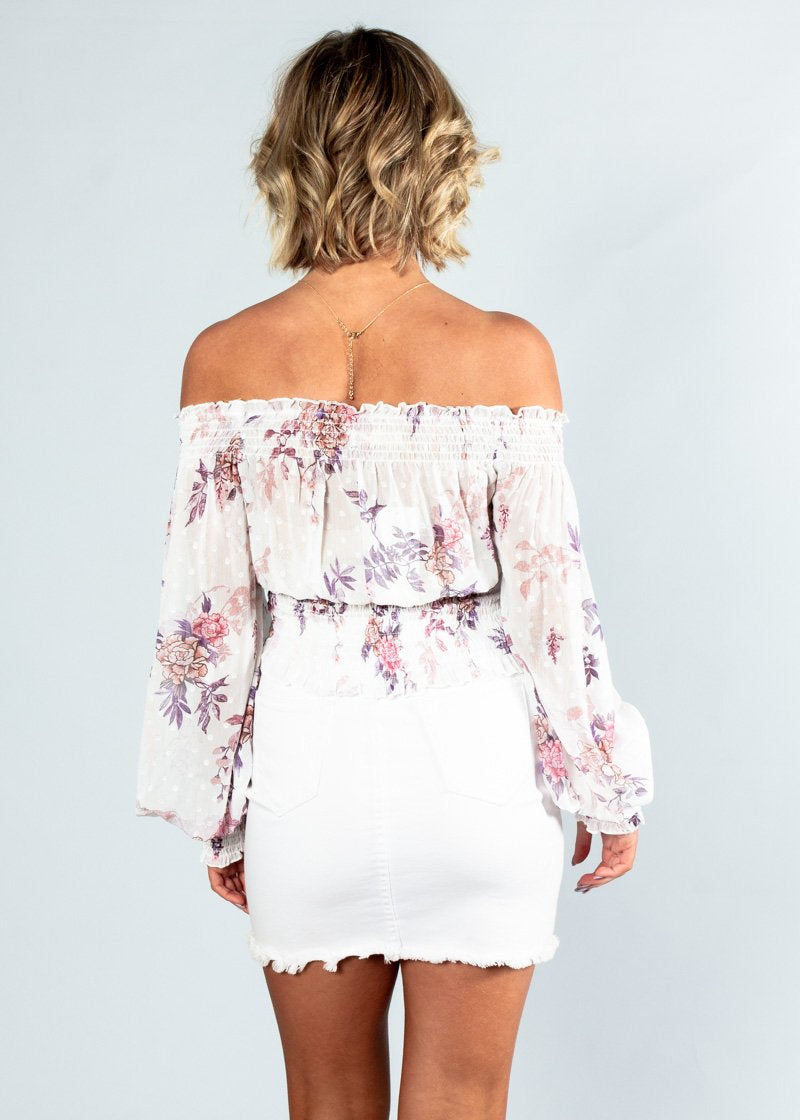 Marcy Chiffon Off Shoulder Blouse - Floral Bliss