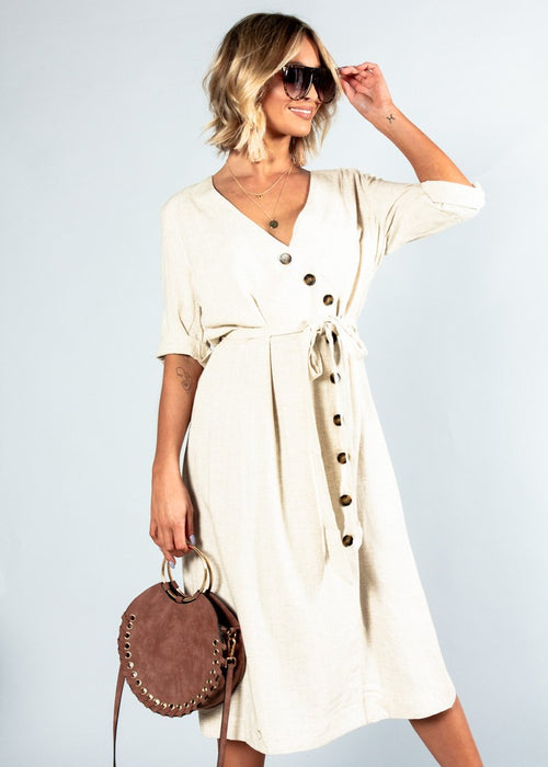 Safe & Sound Linen Midi Dress - Natural