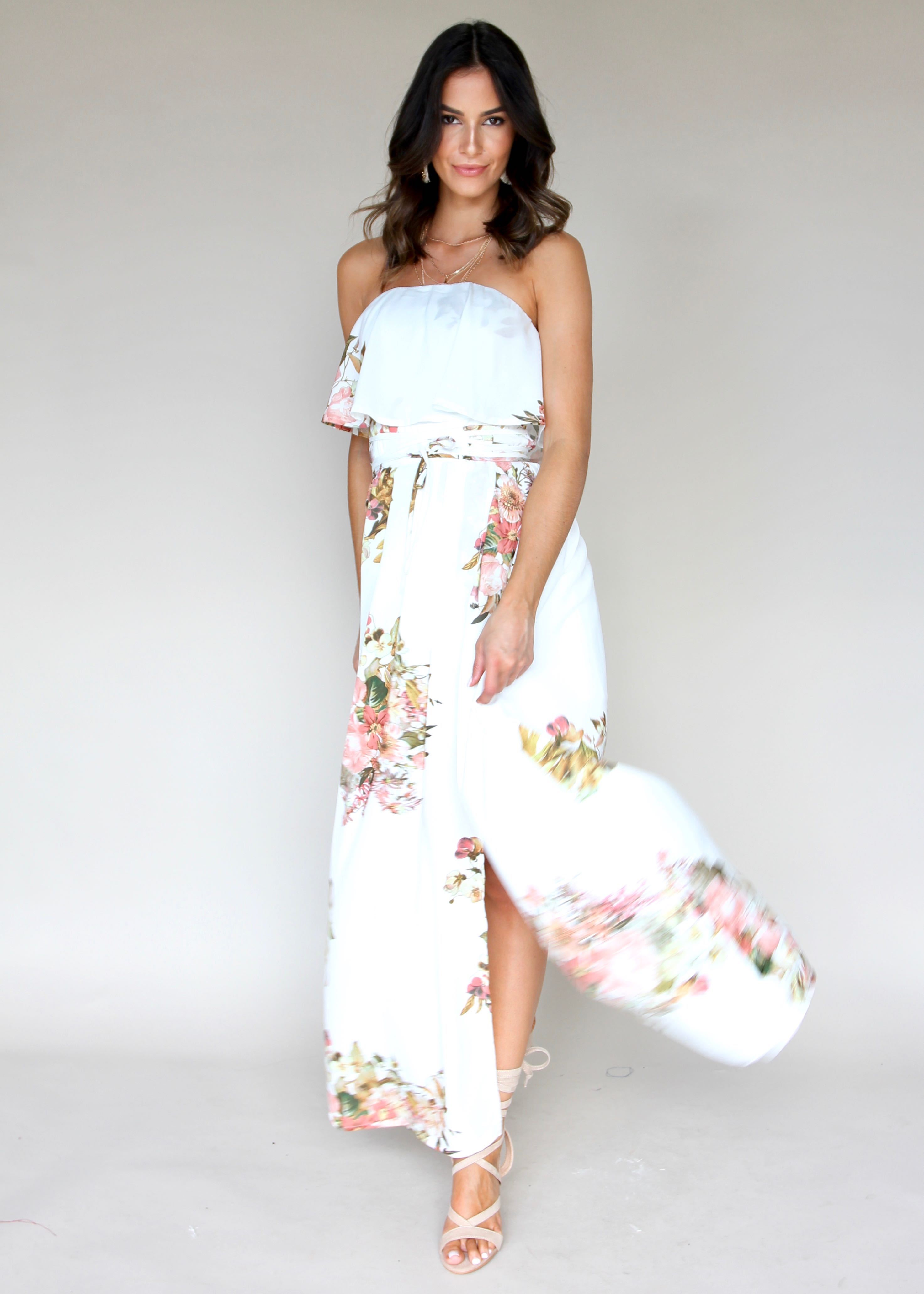 Early Bloom Strapless Maxi - Lillies
