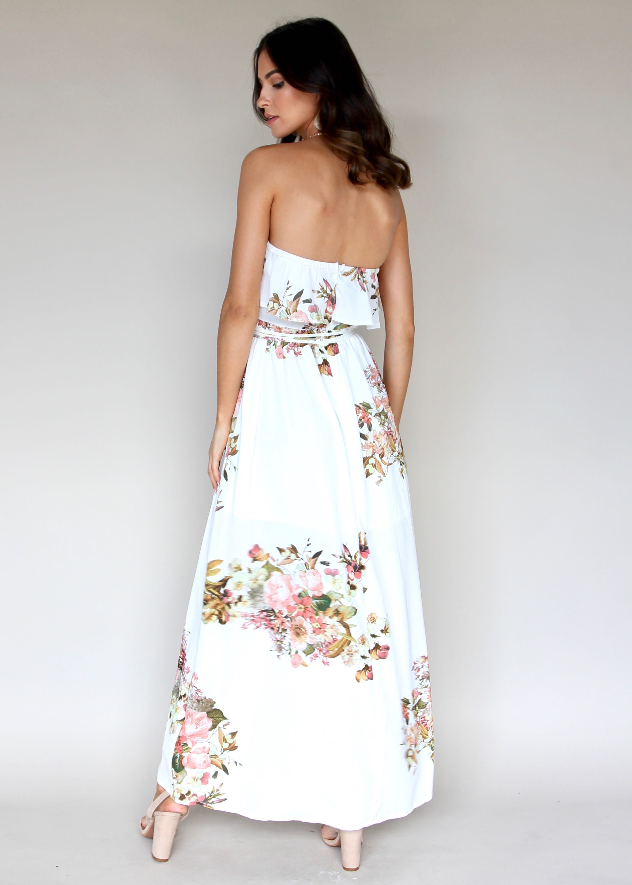 Early Bloom Strapless Maxi - Lillies