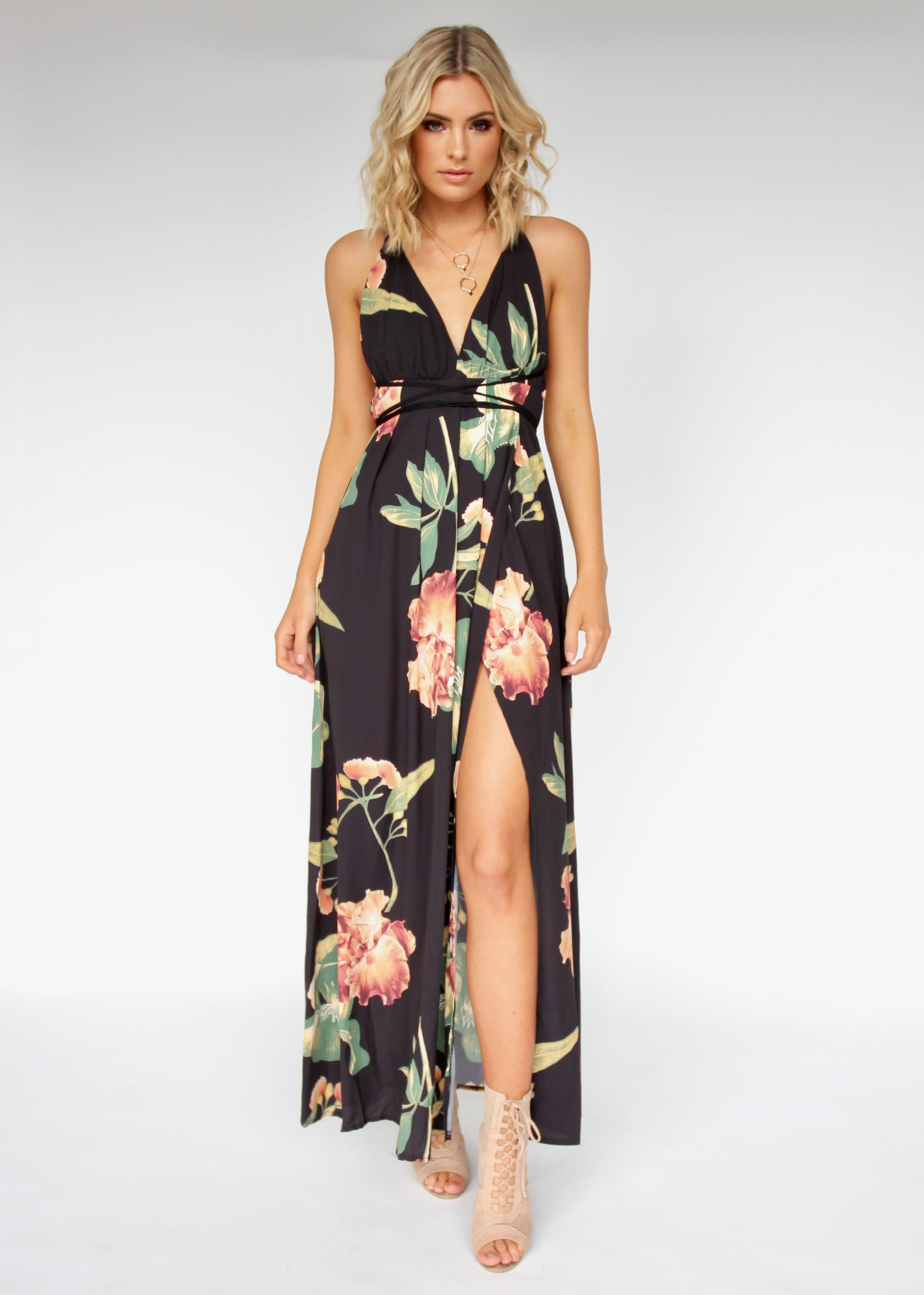 Karmen Halter Maxi Dress - Night Bloom