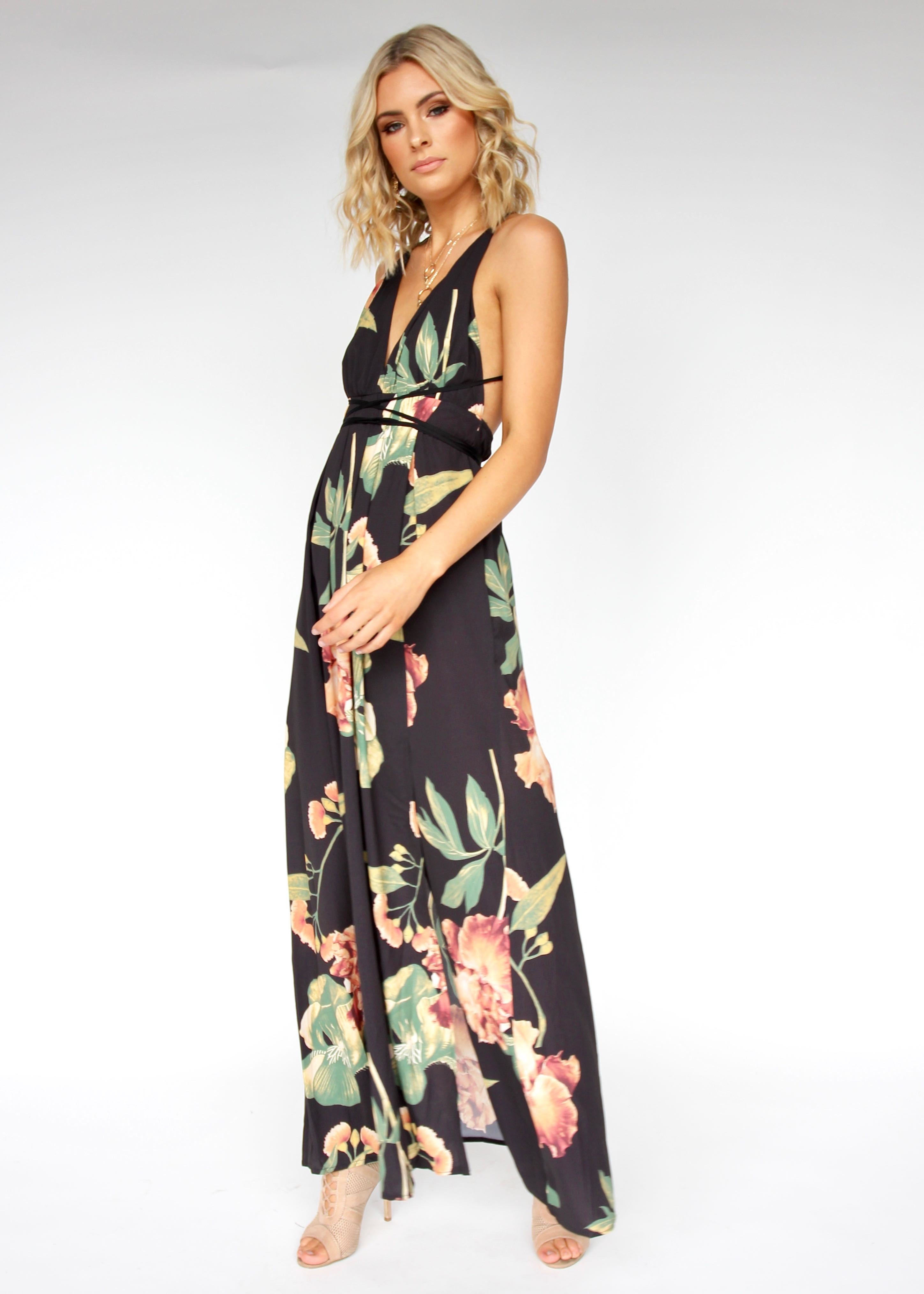 Karmen Halter Maxi Dress - Night Bloom