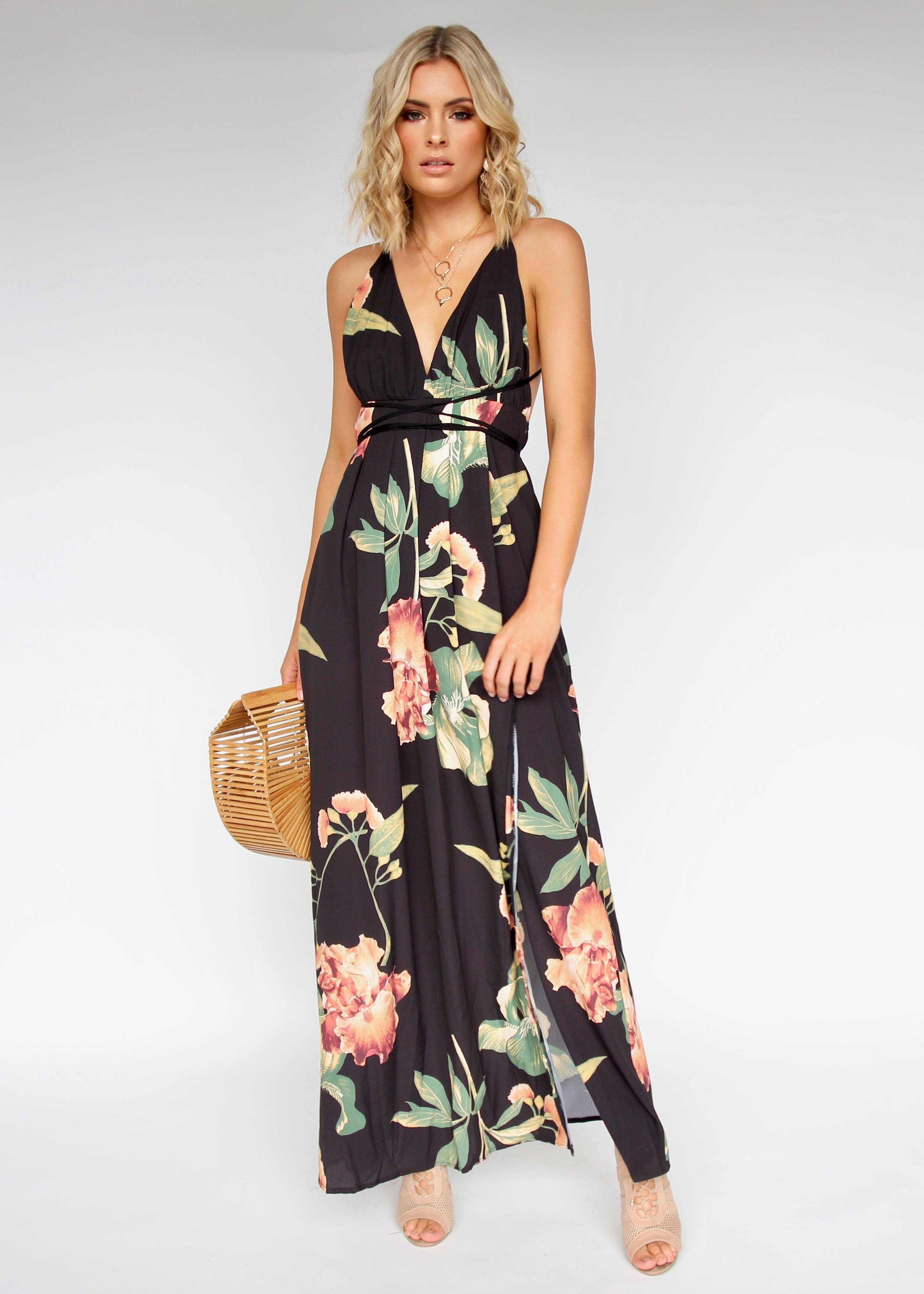 Karmen Halter Maxi Dress - Night Bloom
