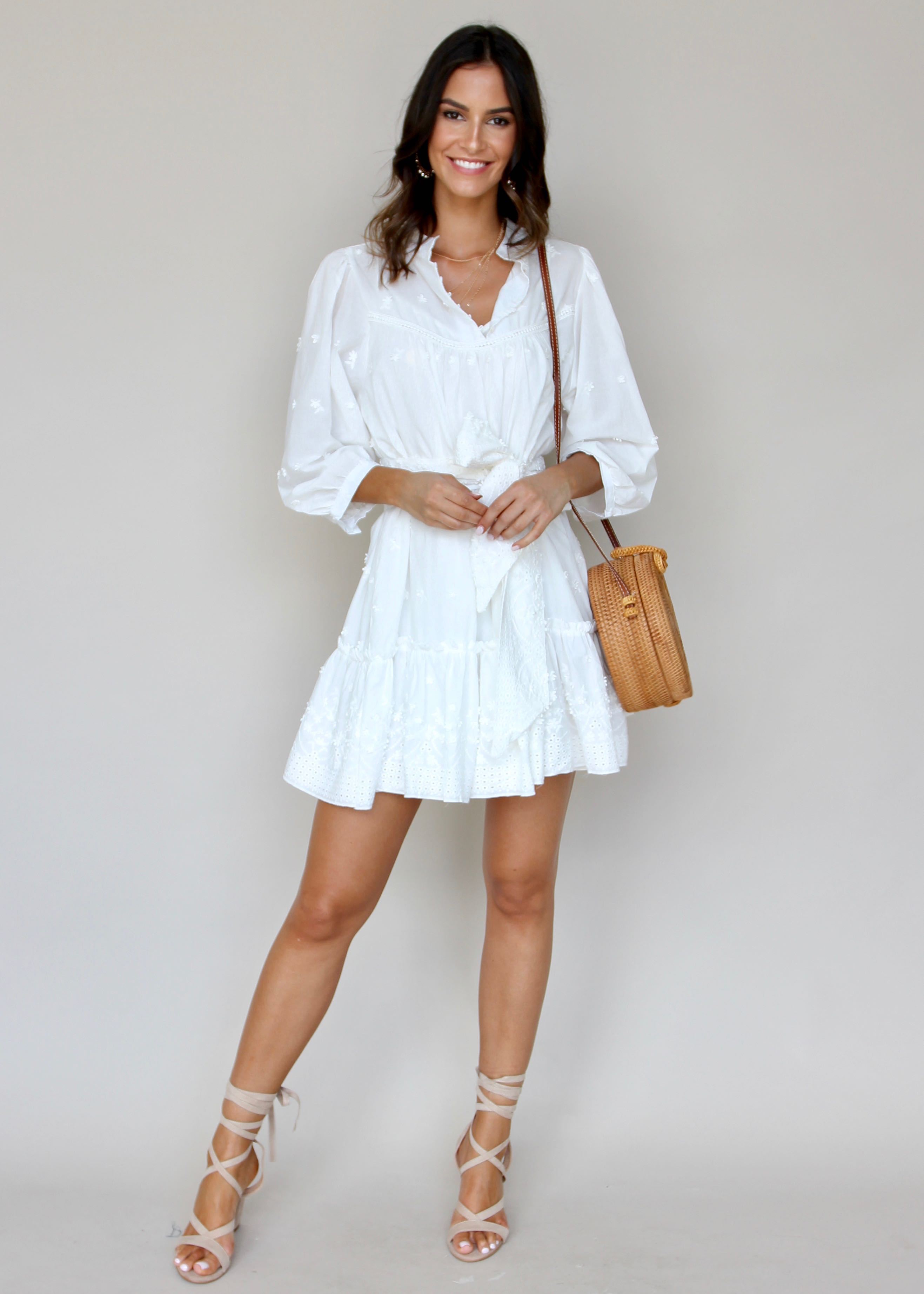 Coco Swing Dress - White Embroidered