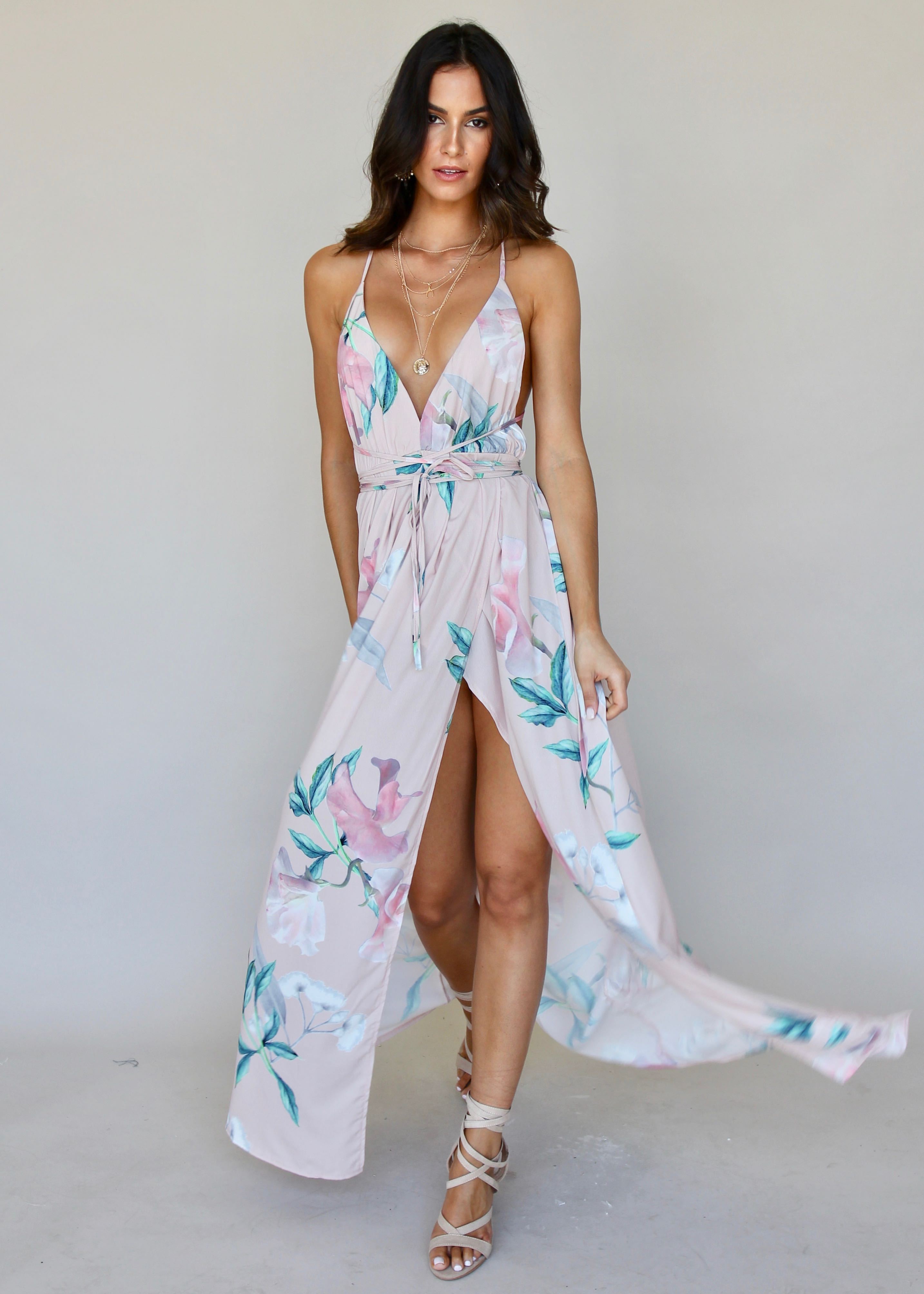 Karmen Halter Maxi Dress - Pink Tropical