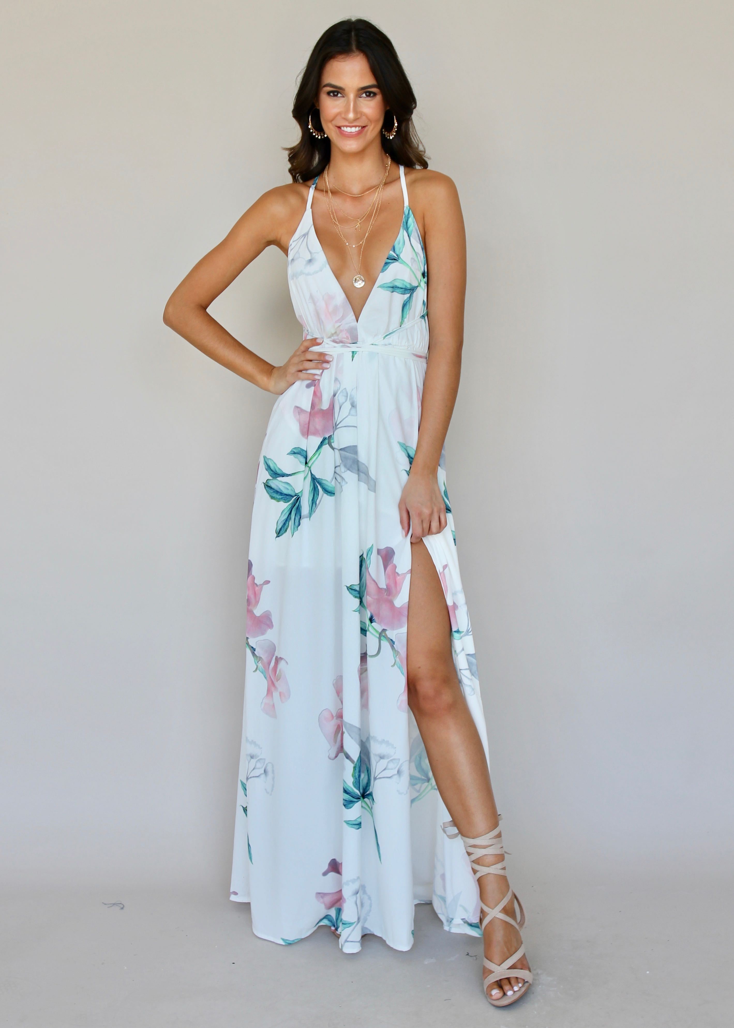 Karmen Halter Maxi Dress - White Tropical